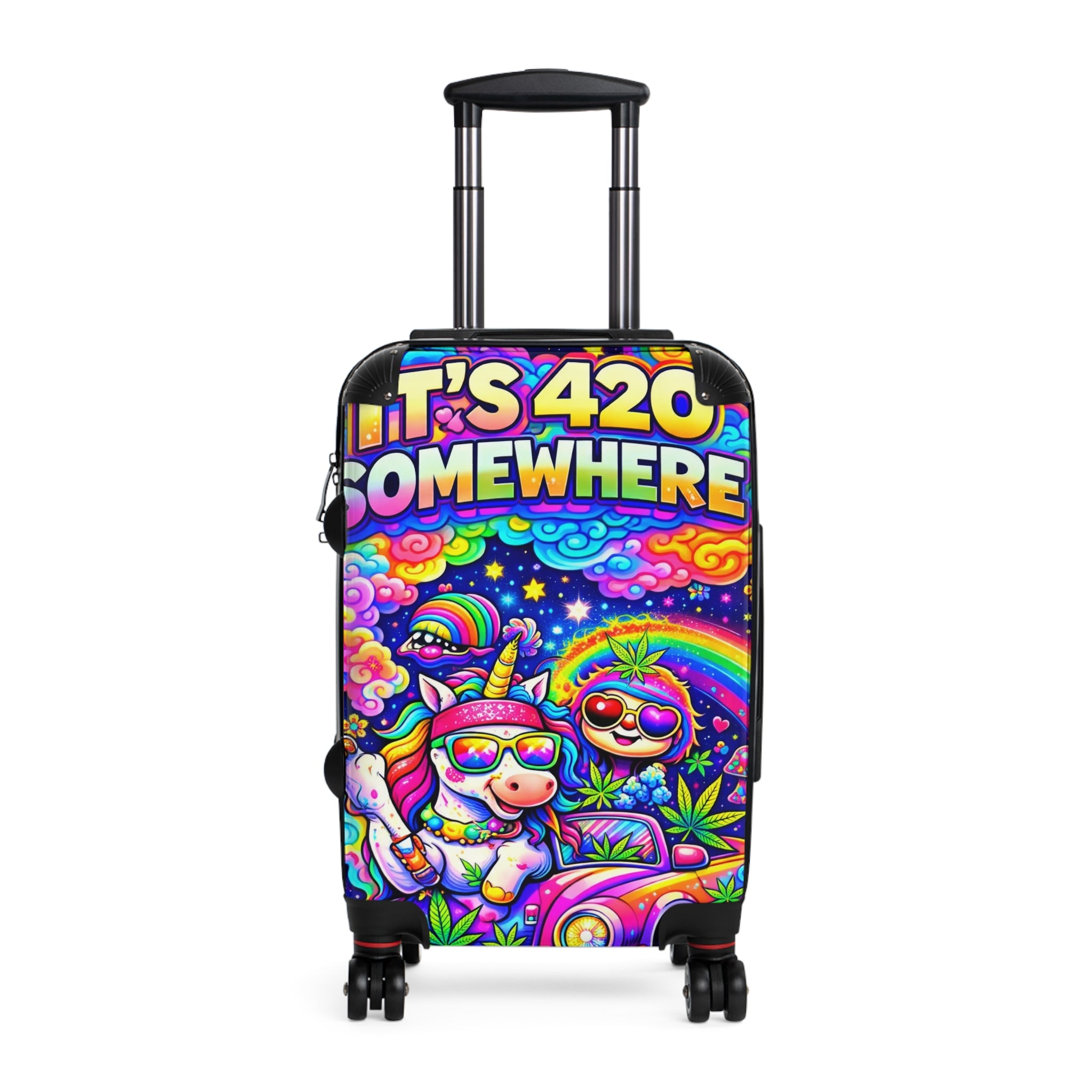 420 Rainbow Travel Suitcase — "It’s 420 Somewhere" Colorful Unicorn & Sloth Luggage Cover