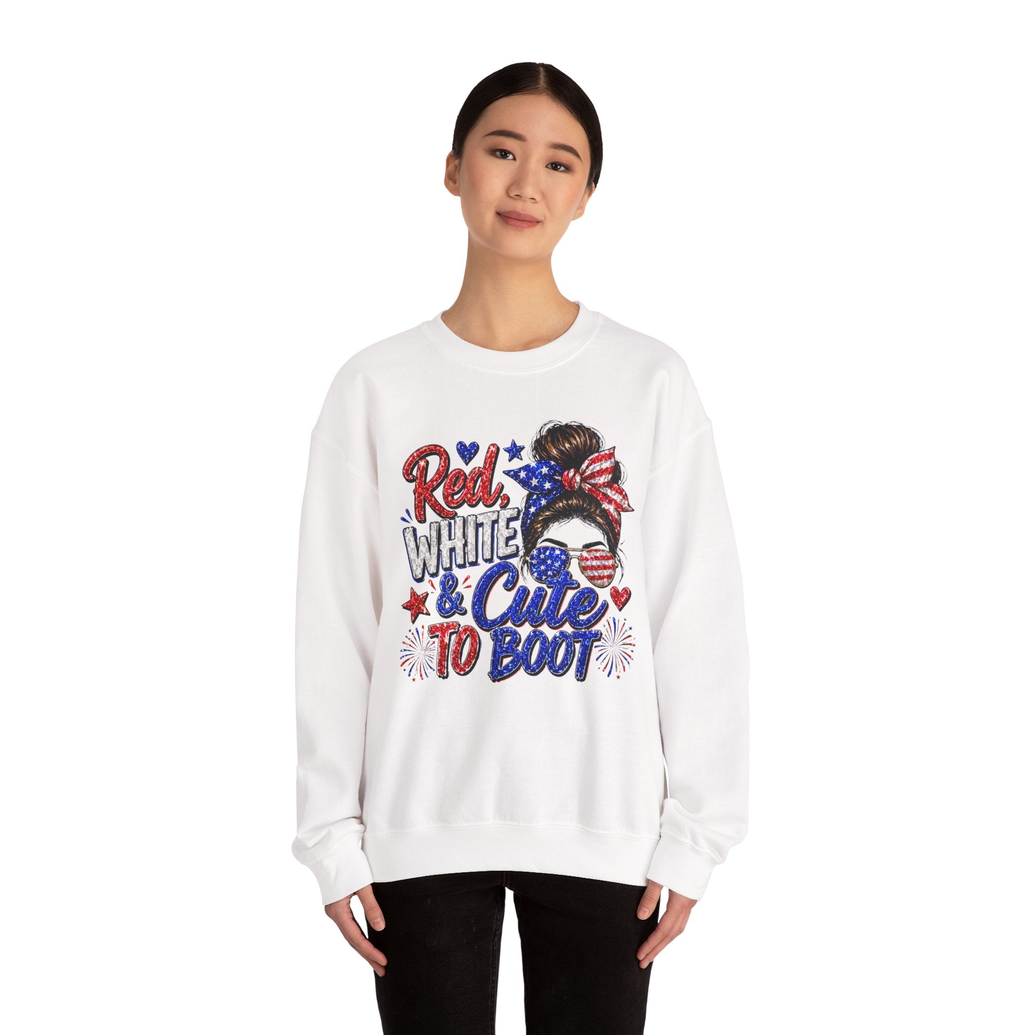Crewneck Sweatshirt - "Red, White & Cute to Boot" Patriotic Women’s Graphic