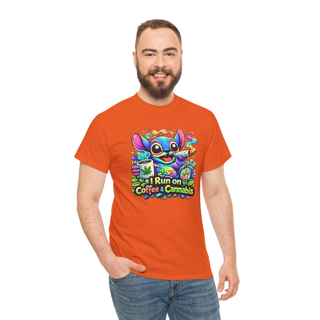 Coffee & Cannabis Tee — 'I Run on Coffee & Cannabis' Cute Stitch Graphic T-Shirt
