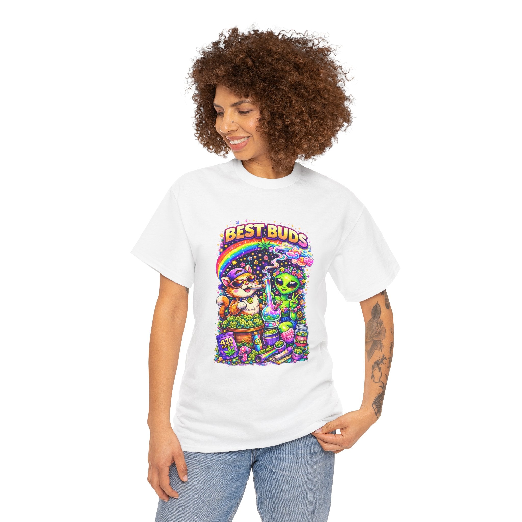 Graphic Tee — "Best Buds" Cute Alien & Mushroom Friends T-Shirt
