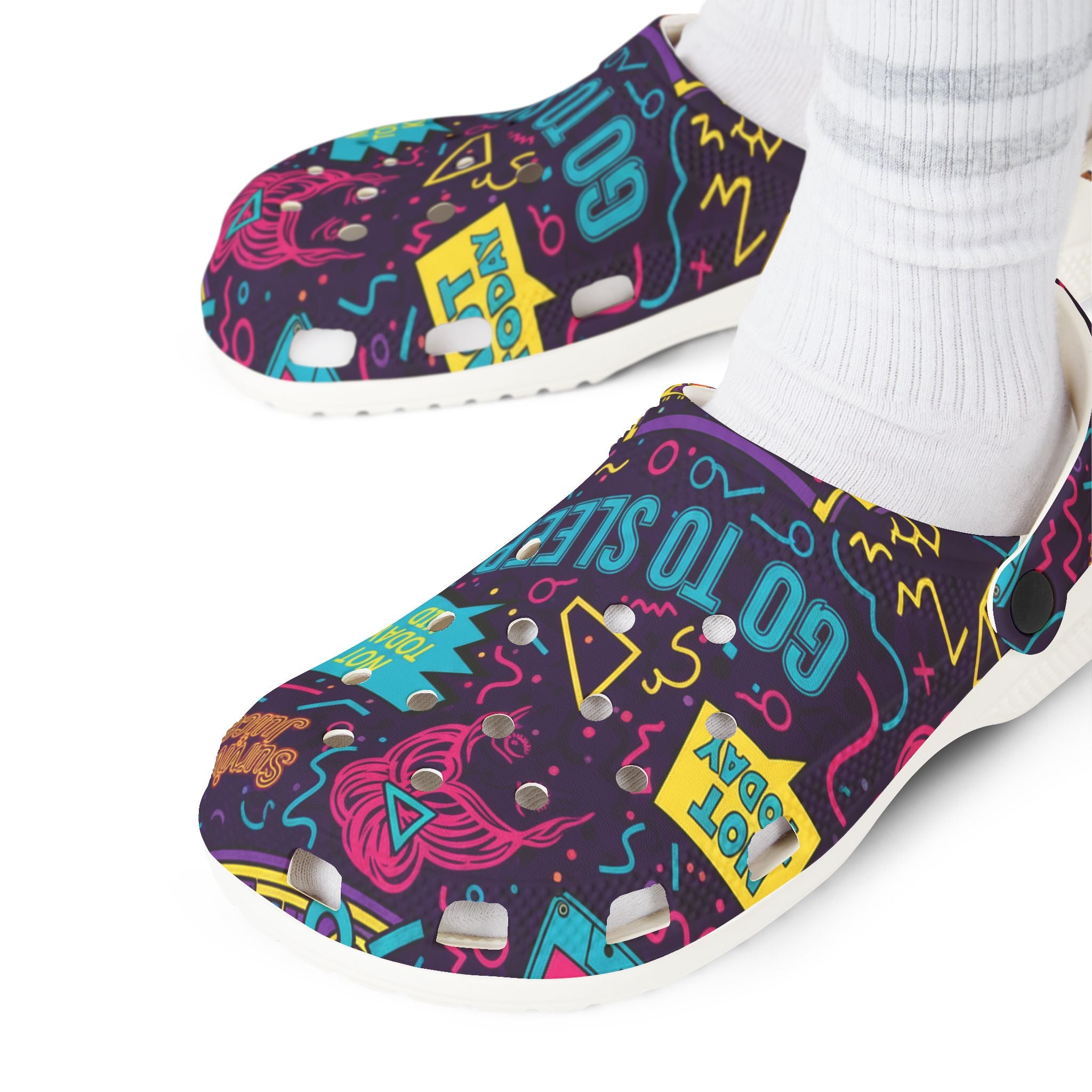 Neon Sleepy Vibes EVA Clogs — "Not Today Kid" Graphic Foam Shoes