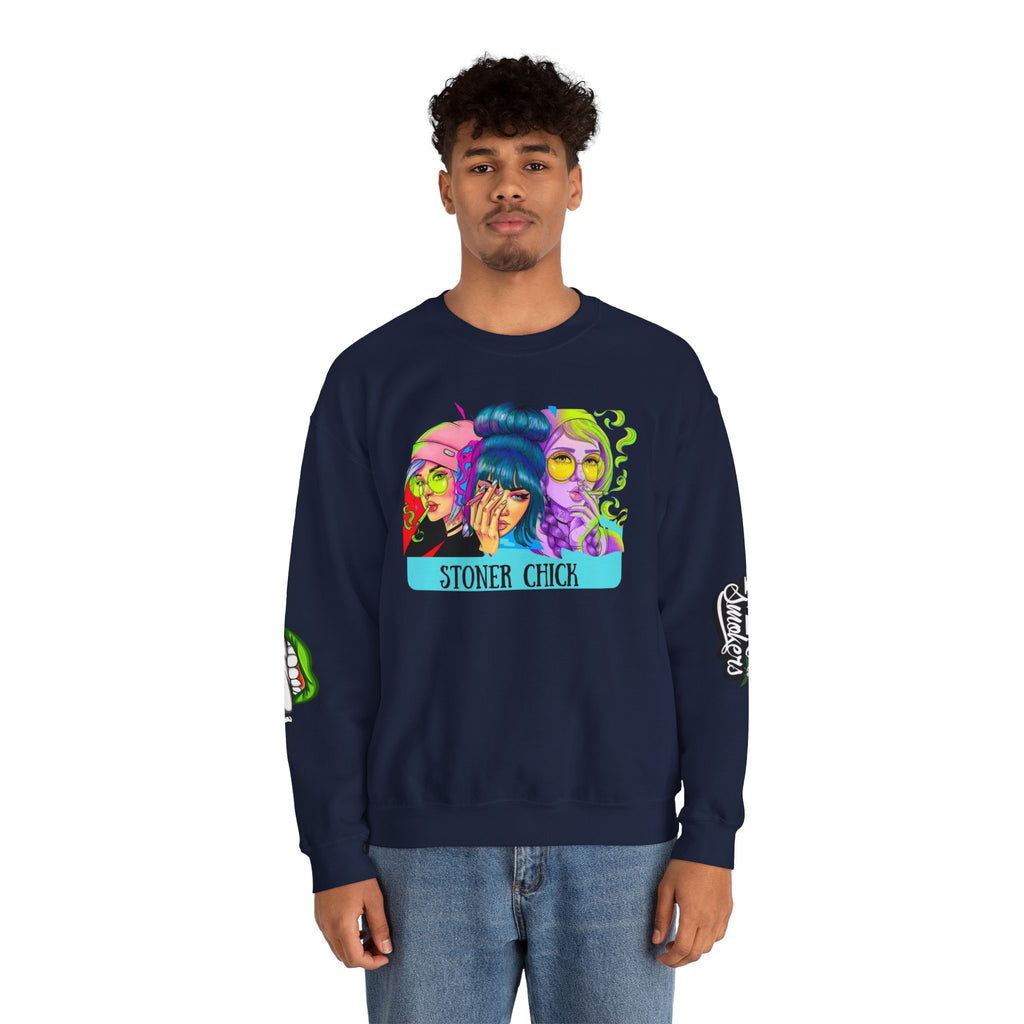 Stoner Chicks Crewneck Sweatshirt — Retro Cannabis Graphic