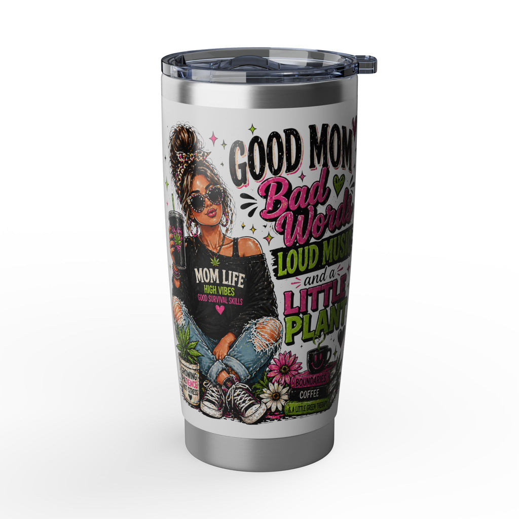 Mom Life 20oz Tumbler – 'Mom with Coffee, Plants & Music' Insulated Travel Cup