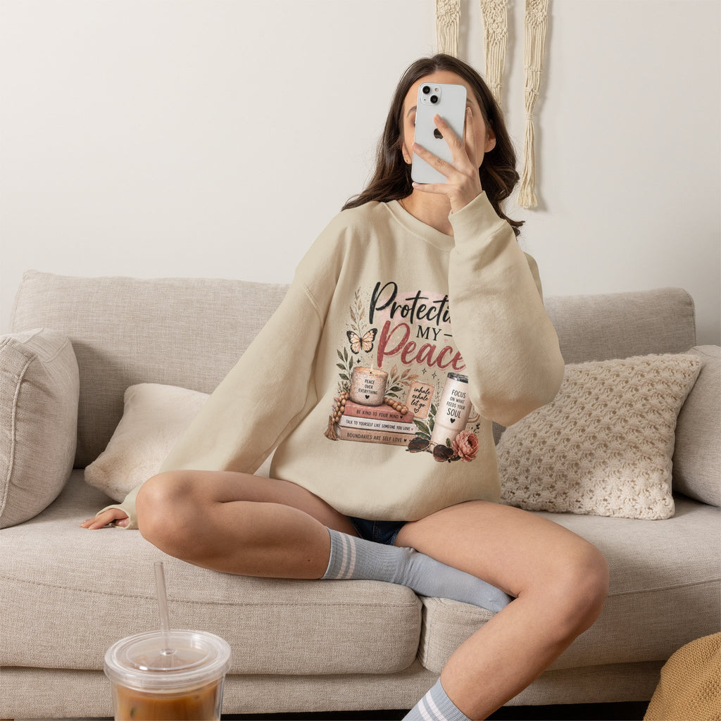 Crewneck Sweatshirt – "Protecting My Peace" Cozy Floral Graphic