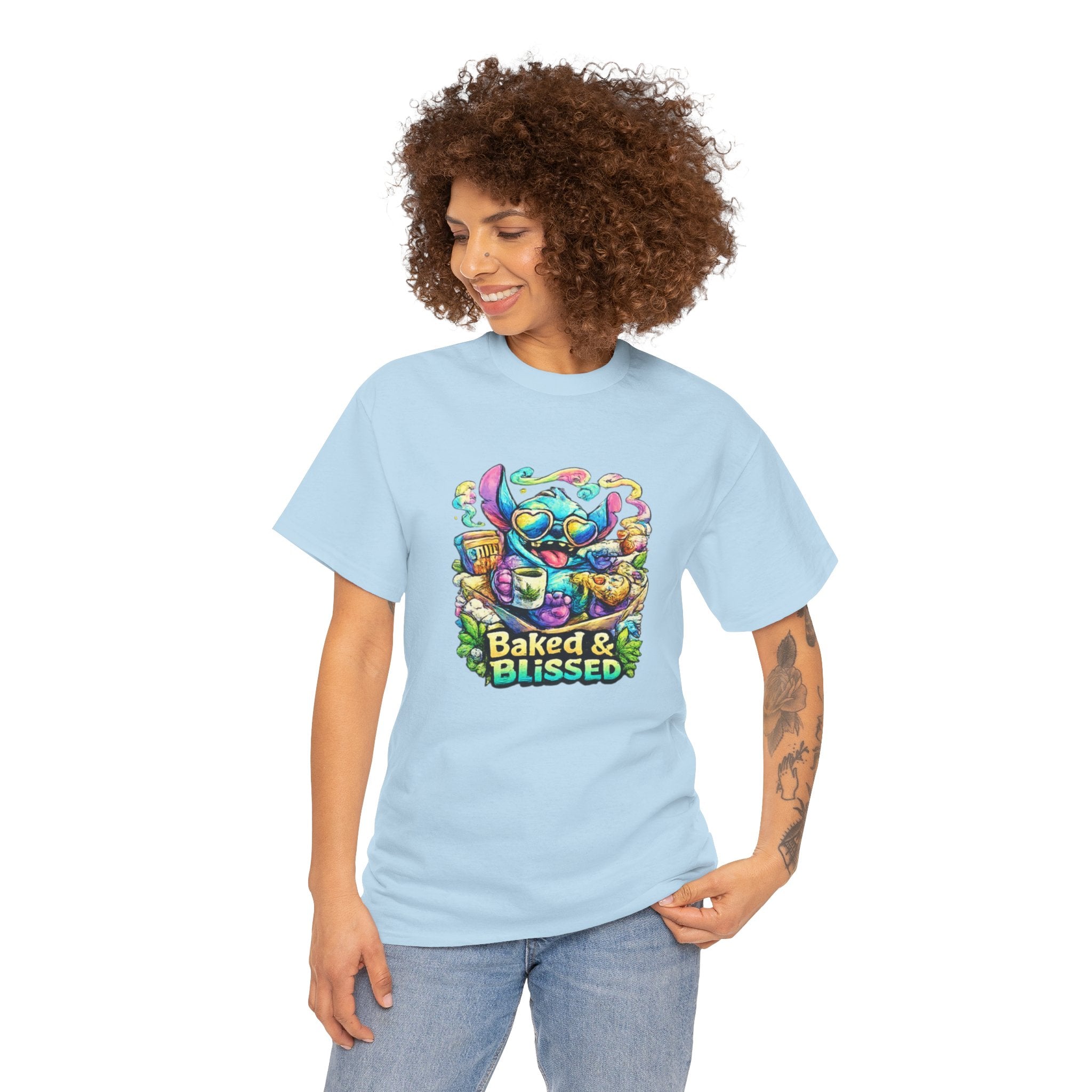 T-Shirt — Colorful 'Baked & Blissed' Cartoon Dessert Graphic Tee
