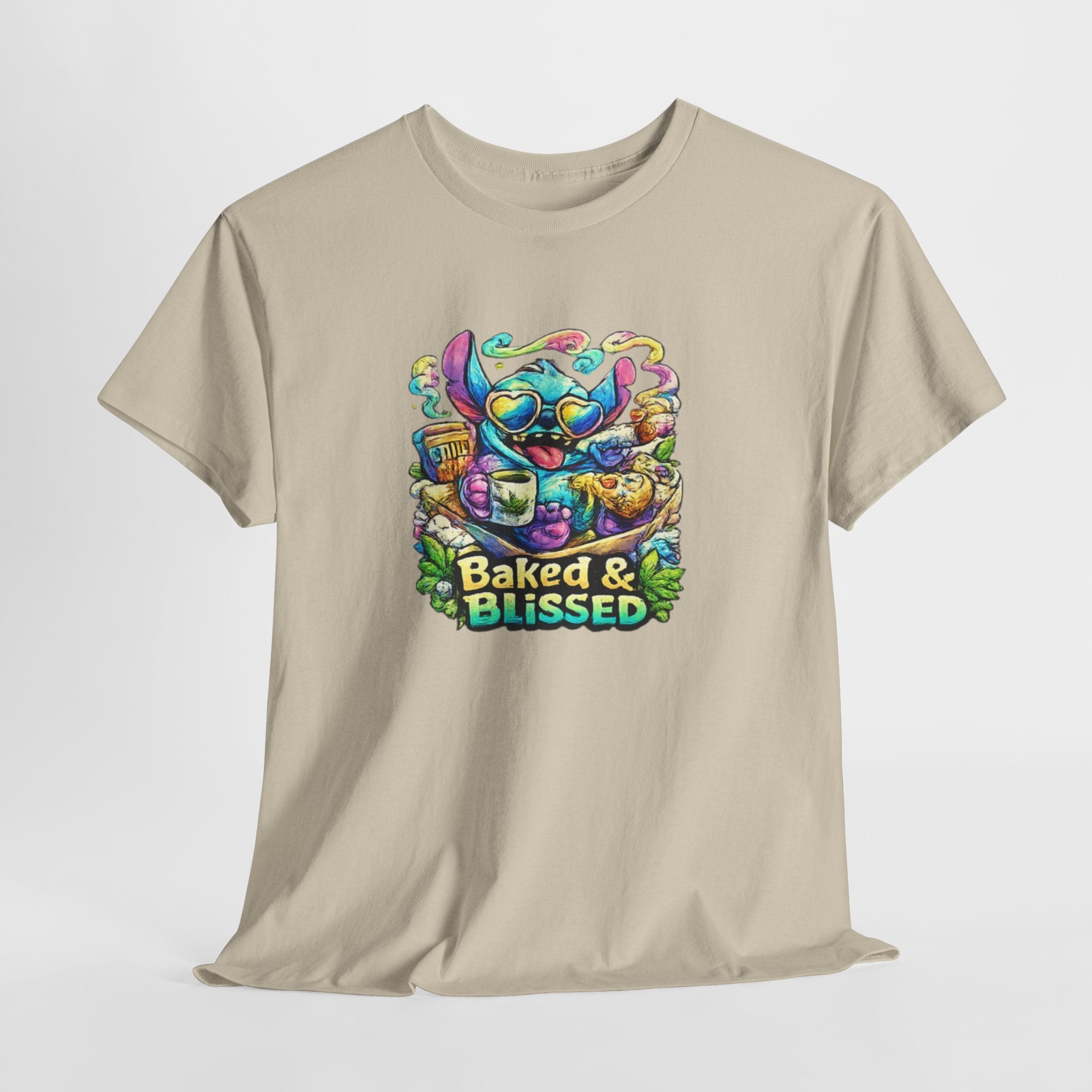 T-Shirt — Colorful 'Baked & Blissed' Cartoon Dessert Graphic Tee