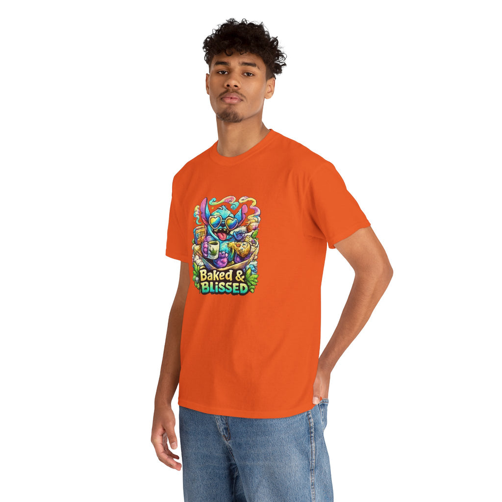 T-Shirt — Colorful 'Baked & Blissed' Cartoon Dessert Graphic Tee