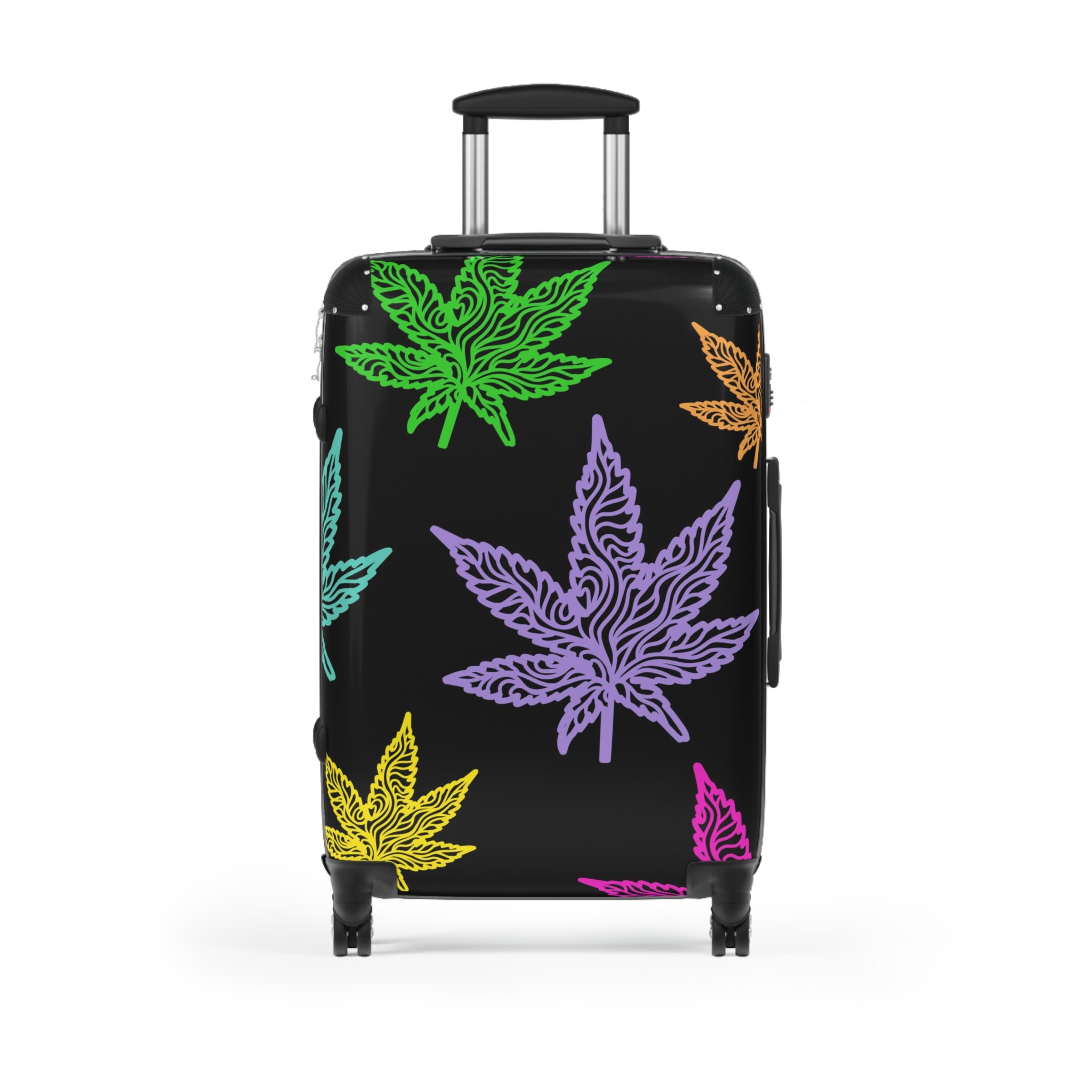 Carry-On Suitcase with Colorful Cannabis Leaf Print – Travel Luggage, Funky Marijuana Leaf Design