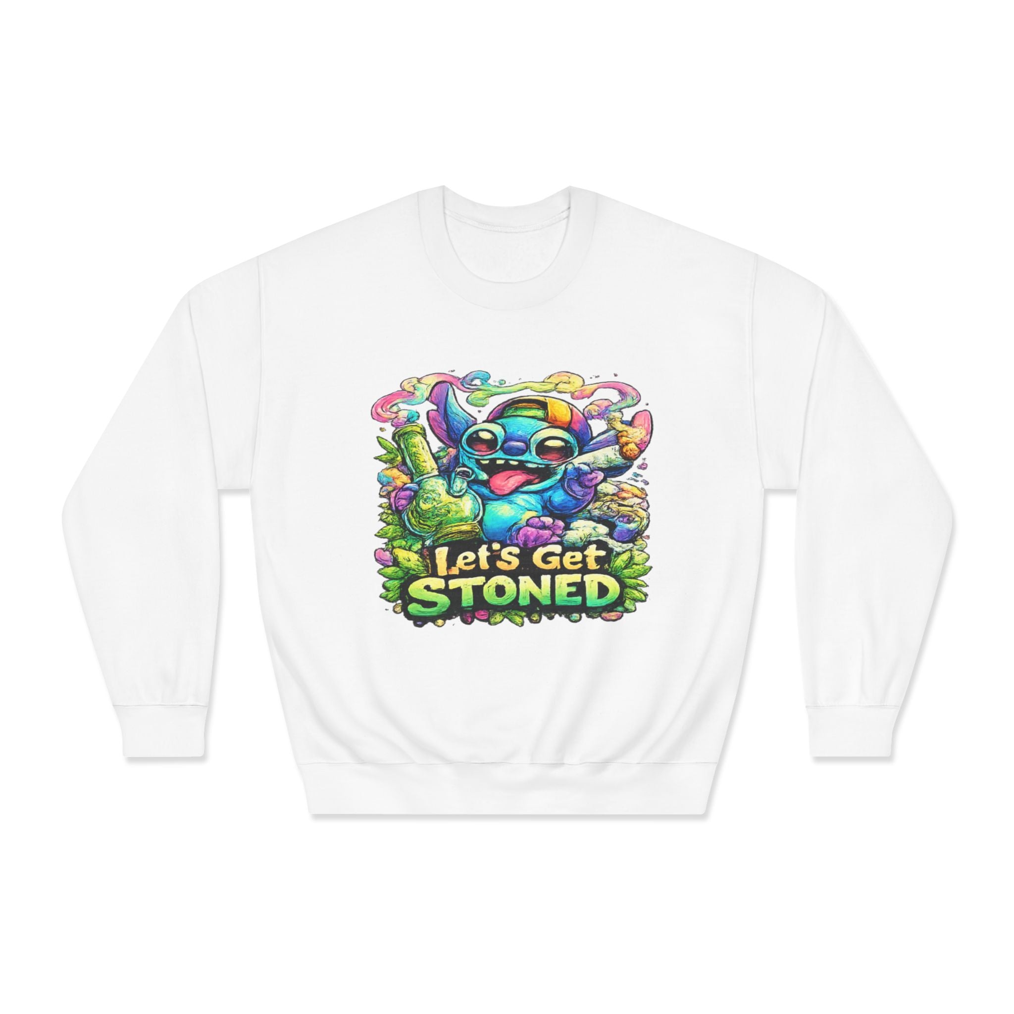Let's Get Stoned Crewneck Sweatshirt – Colorful Psychedelic Alien Graphic