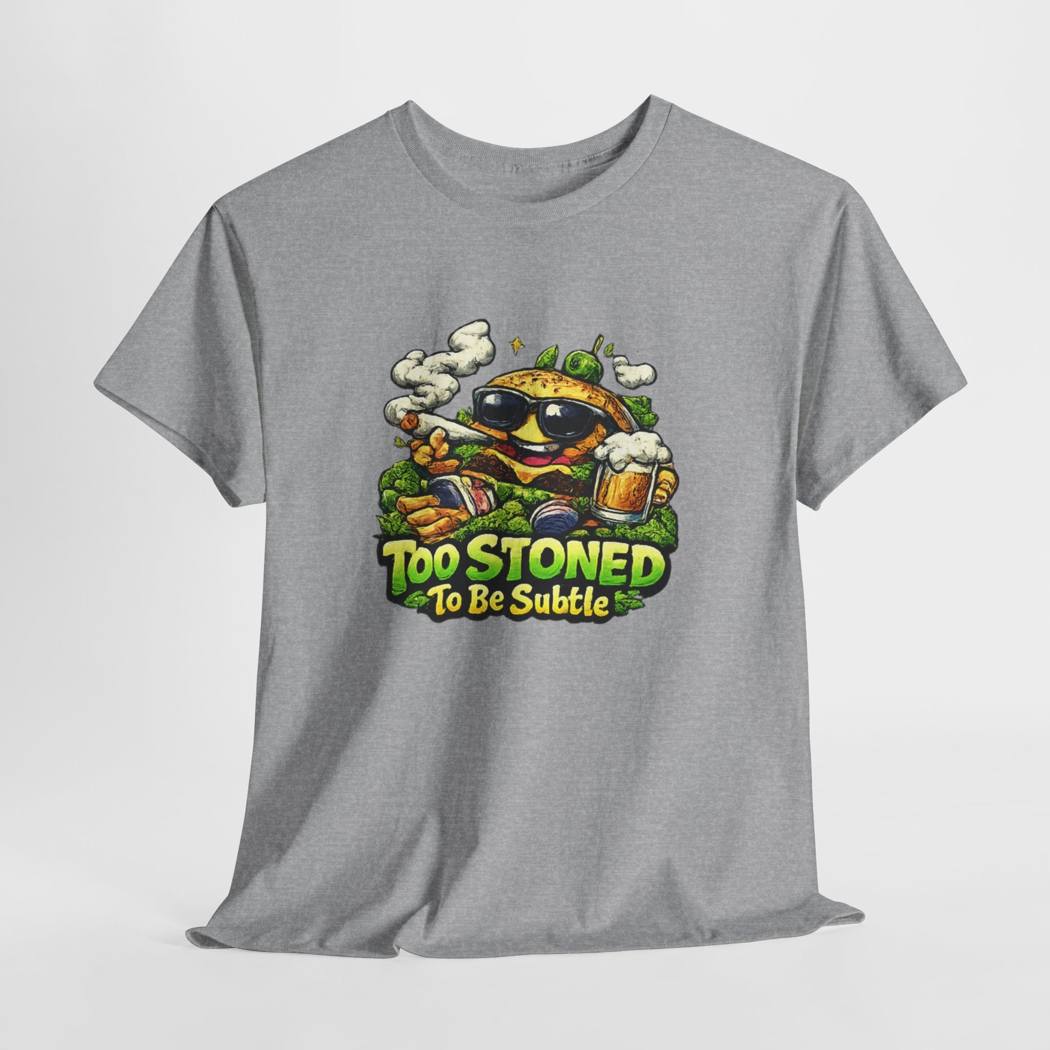 Too Stoned To Be Subtle Tee - Funny Retro Cartoon Burger Cannabis T-Shirt