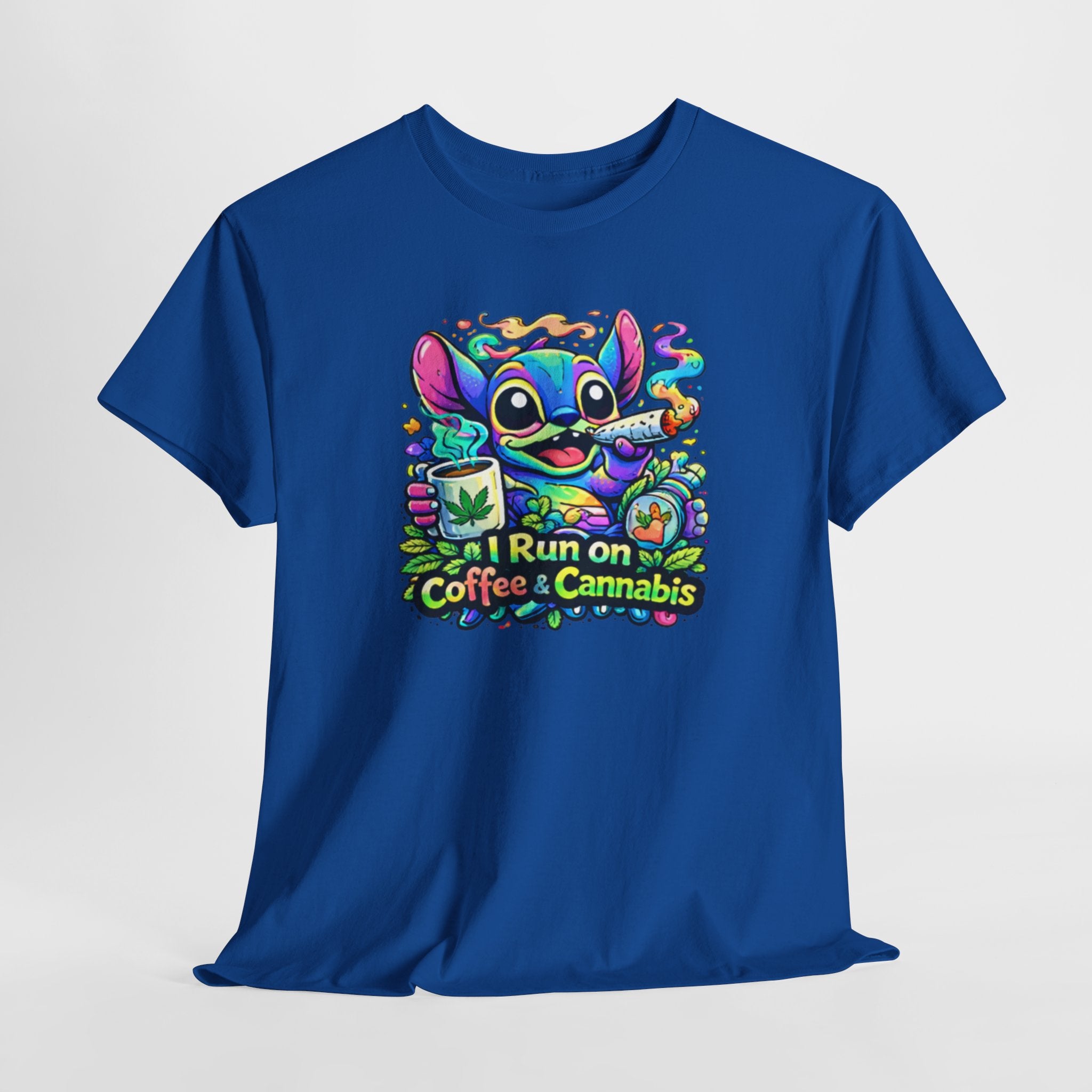 Coffee & Cannabis Tee — 'I Run on Coffee & Cannabis' Cute Stitch Graphic T-Shirt