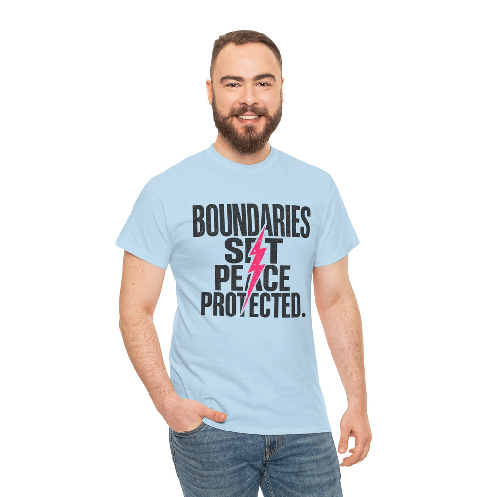 Boundaries Set, Peace Protected T-Shirt — Empowerment Tee with Lightning Bolt