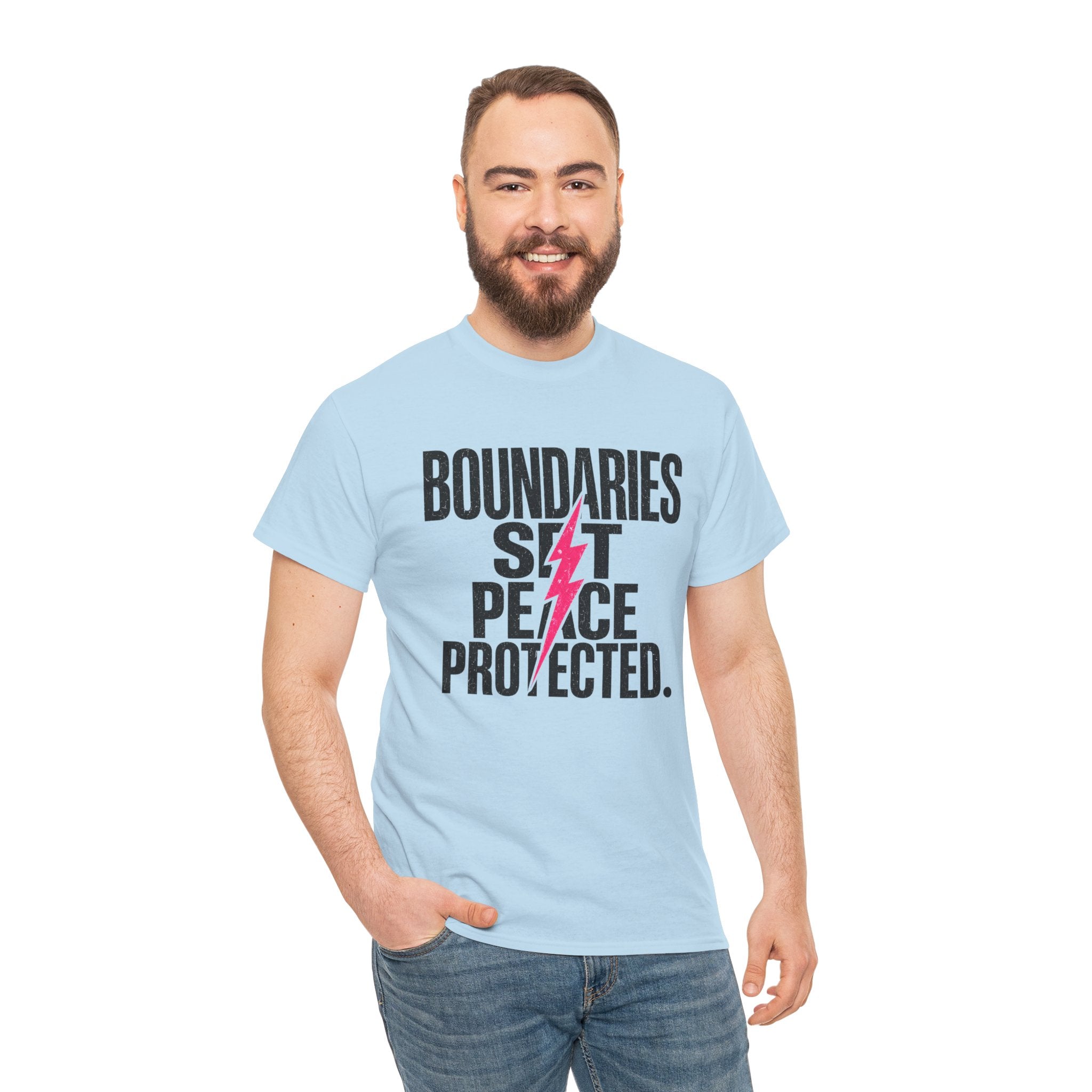 Boundaries Set, Peace Protected T-Shirt — Empowerment Tee with Lightning Bolt