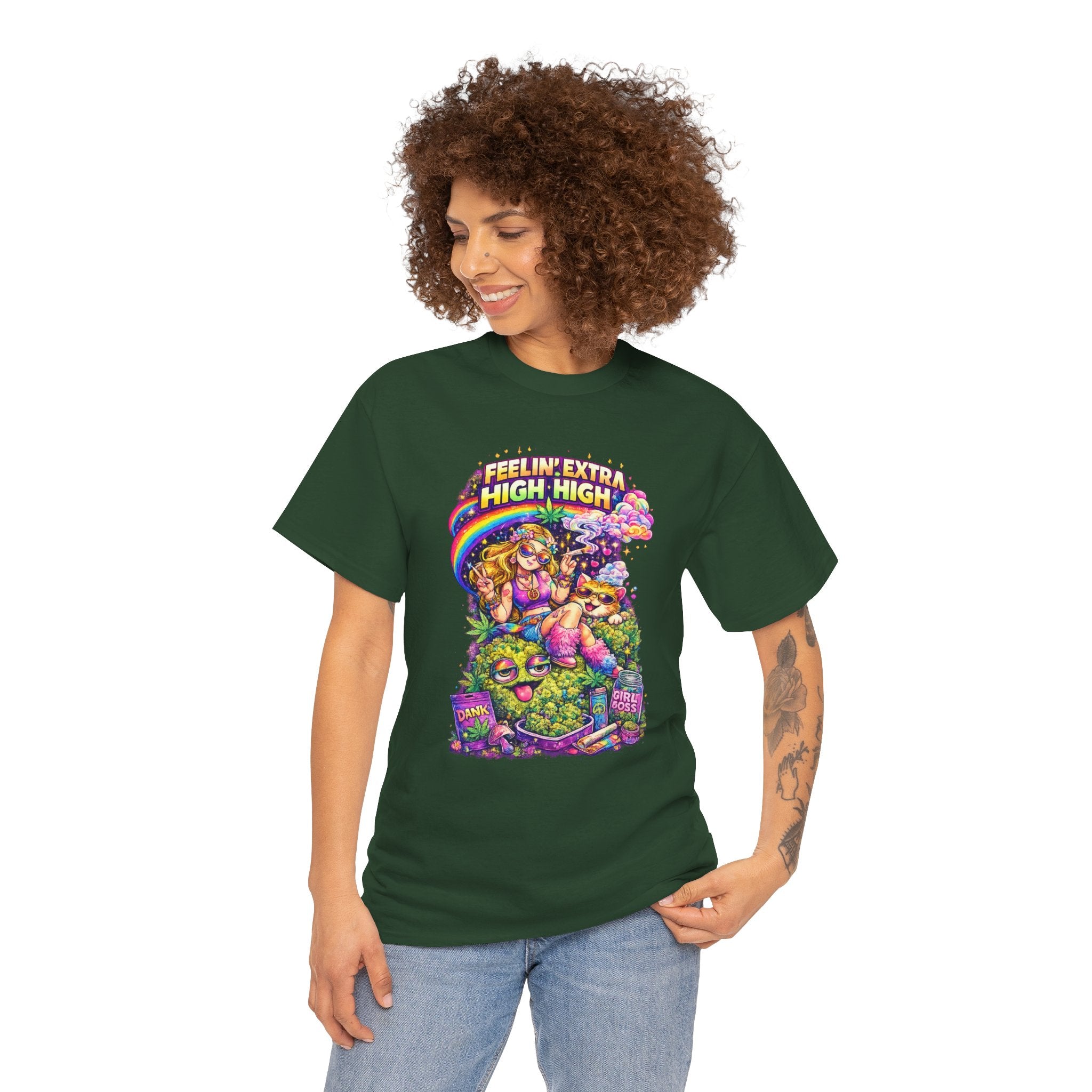T-Shirt — "Feelin' Extra High High" Psychedelic Cannabis Graphic Tee