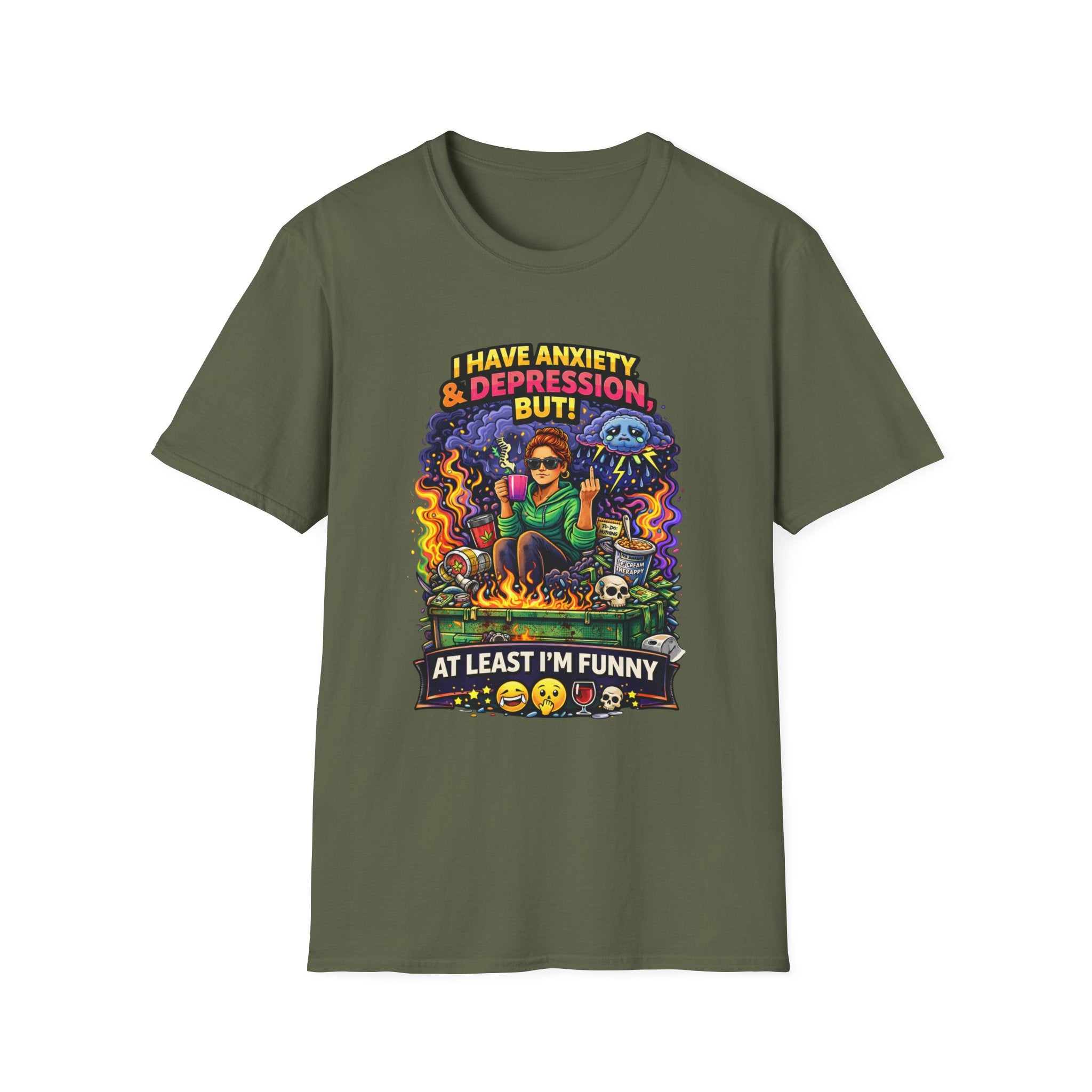 Funny Anxiety & Depression T‑Shirt — “I Have Anxiety & Depression But At Least I’m Funny” Graphic Tee