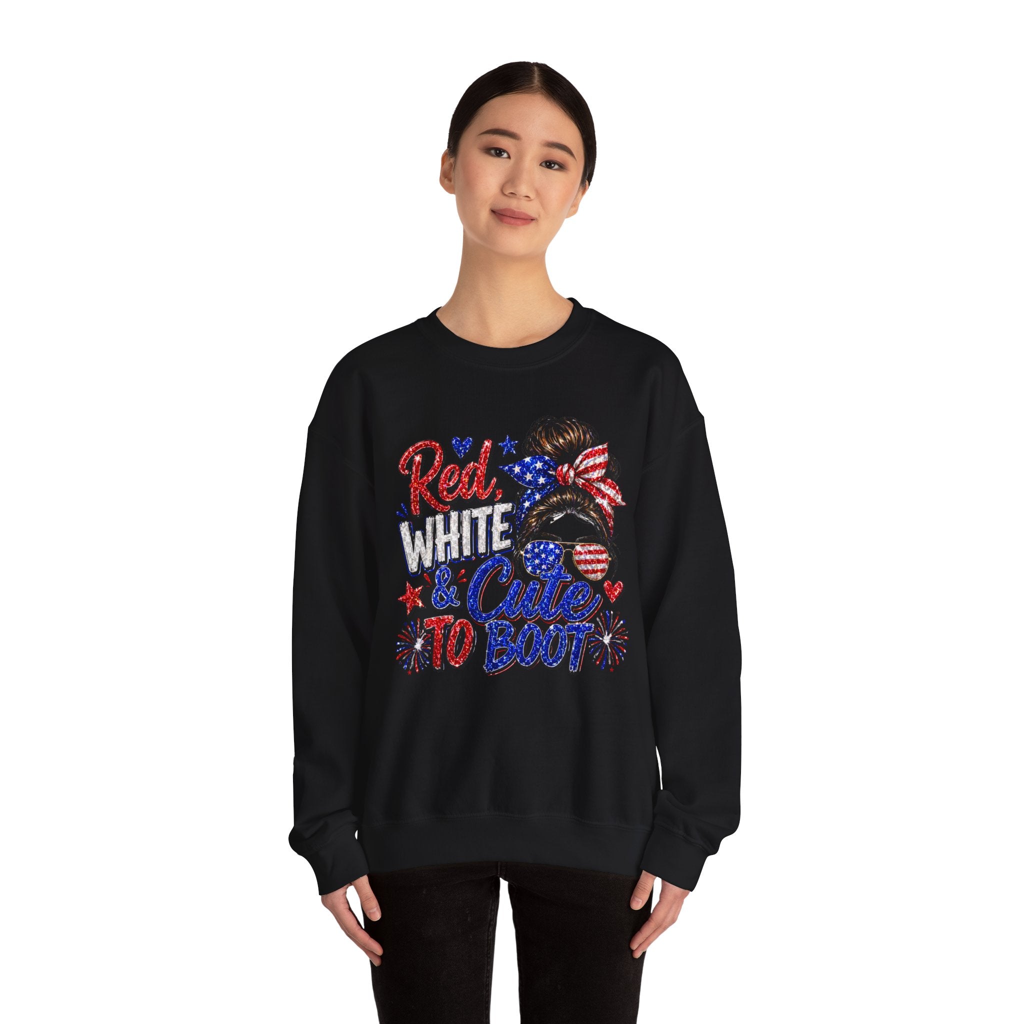 Crewneck Sweatshirt - "Red, White & Cute to Boot" Patriotic Women’s Graphic