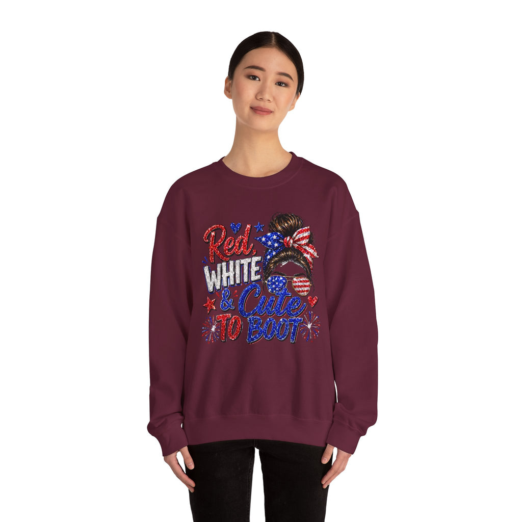Crewneck Sweatshirt - "Red, White & Cute to Boot" Patriotic Women’s Graphic