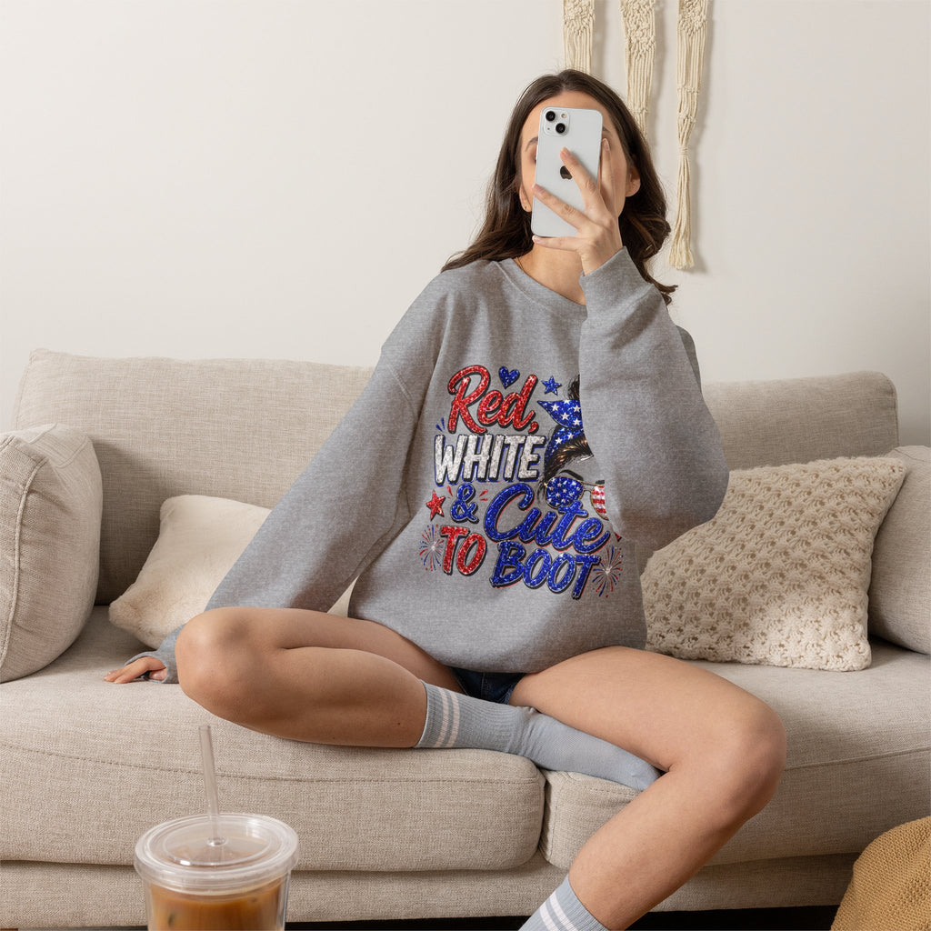 Crewneck Sweatshirt - "Red, White & Cute to Boot" Patriotic Women’s Graphic