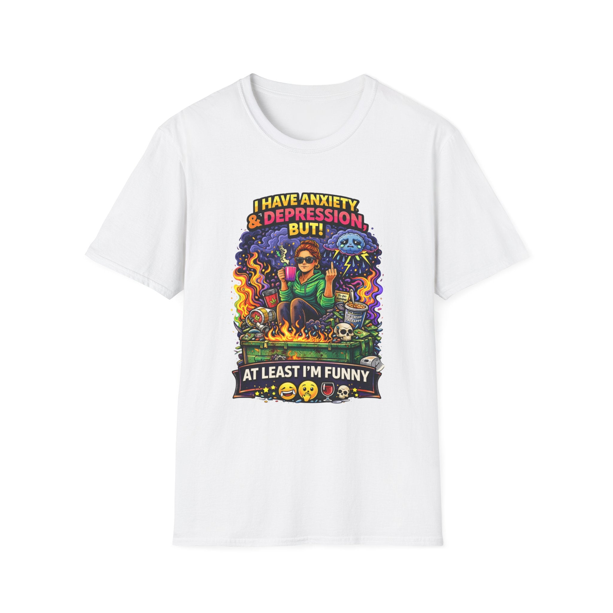 Funny Anxiety & Depression T‑Shirt — “I Have Anxiety & Depression But At Least I’m Funny” Graphic Tee