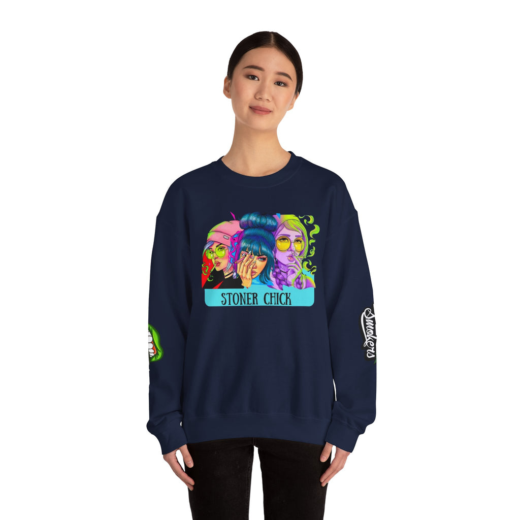 Stoner Chicks Crewneck Sweatshirt — Retro Cannabis Graphic