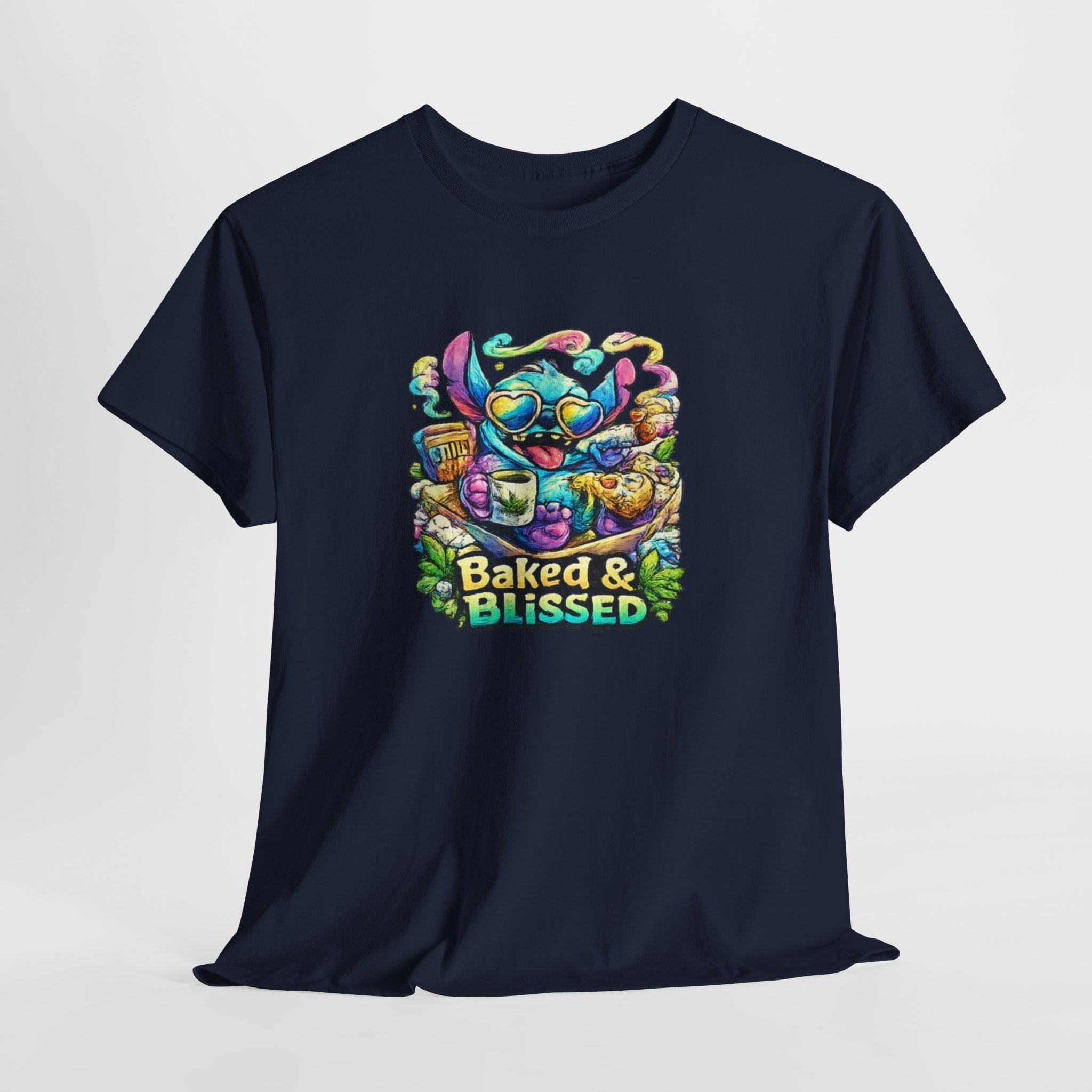T-Shirt — Colorful 'Baked & Blissed' Cartoon Dessert Graphic Tee