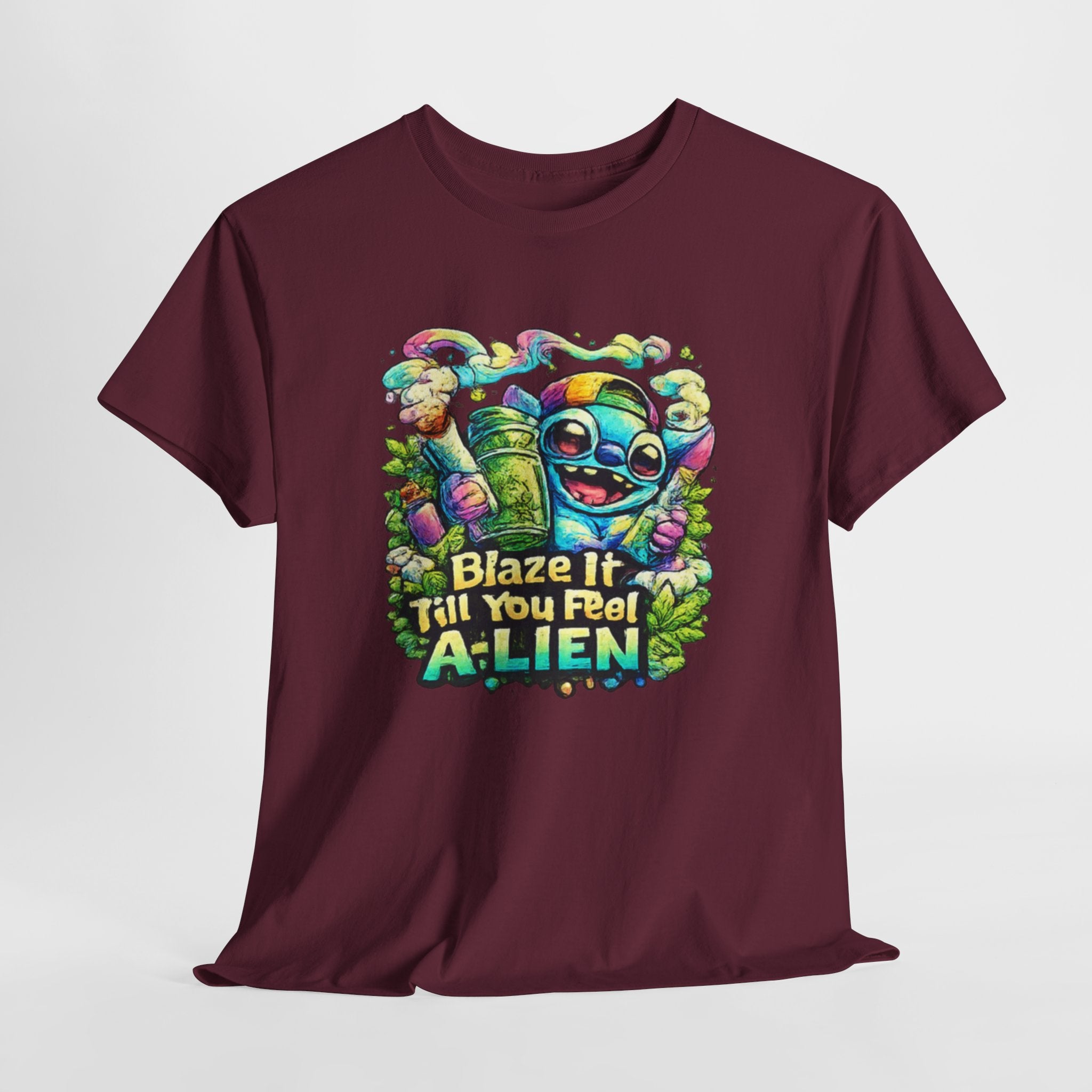 Alien Mushroom Graphic Tee - "Blaze It Till You’re A-LIEN" Psychedelic Cartoon Shirt