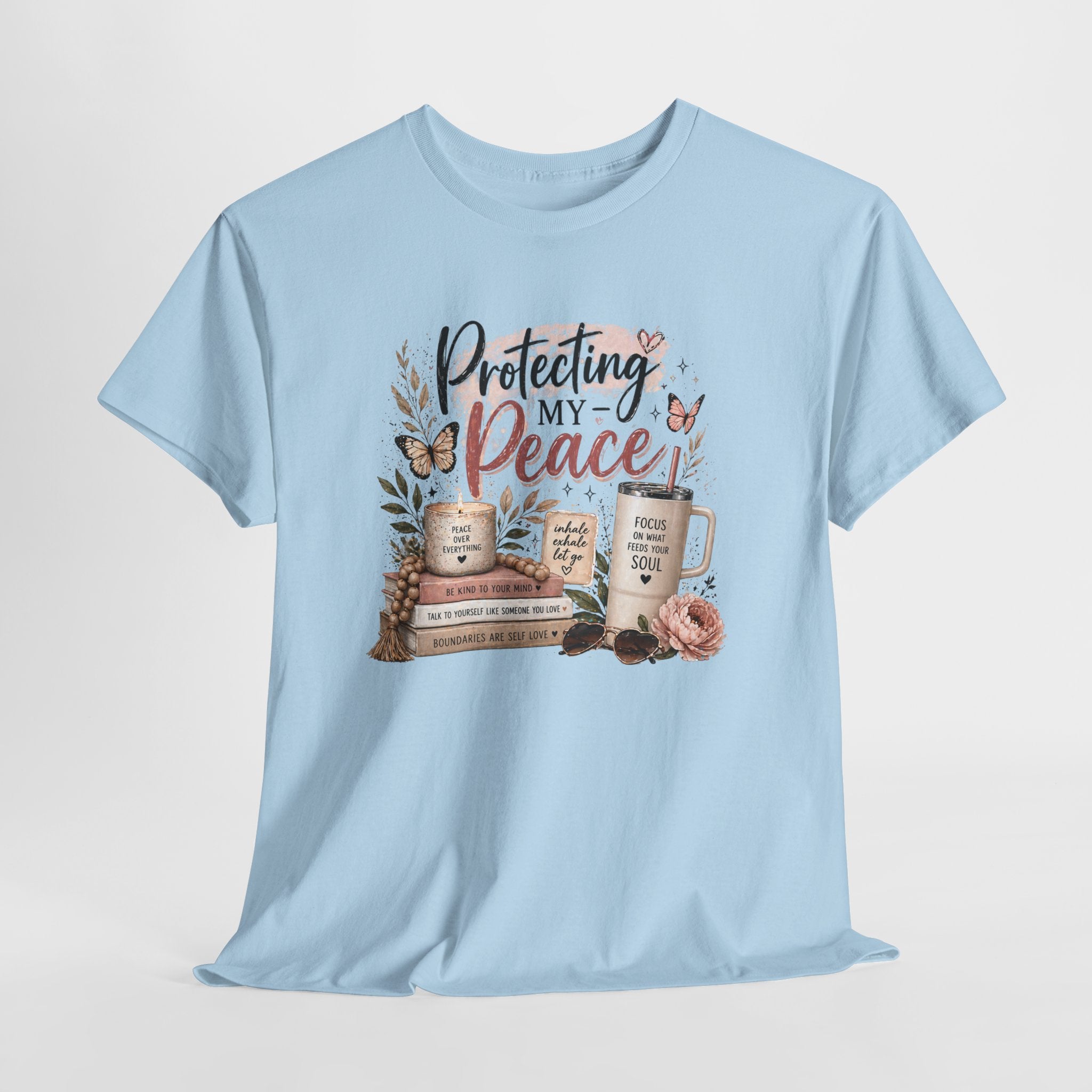 Protecting My Peace T-Shirt — Cozy Floral Coffee & Book Graphic Tee