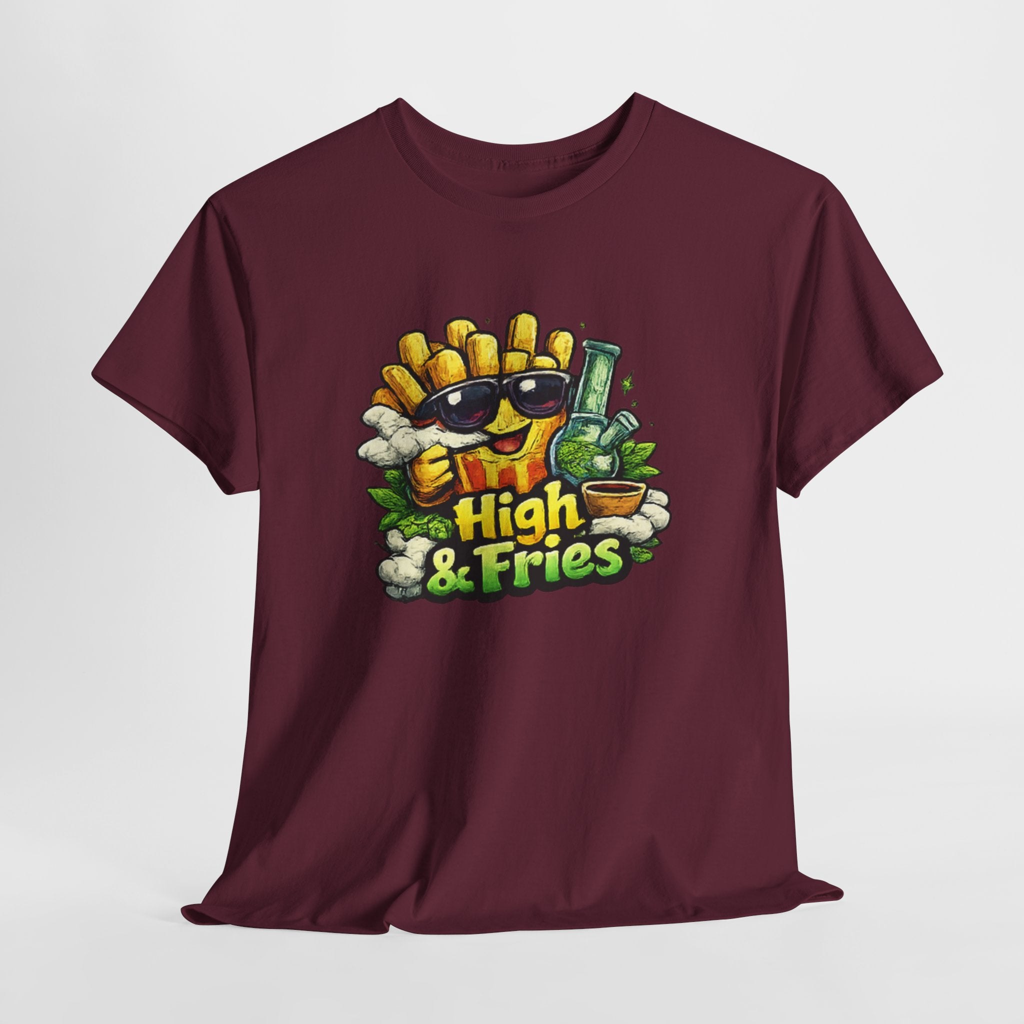 T-Shirt — "High & Fries" Funny Cannabis + Fries Graphic Tee