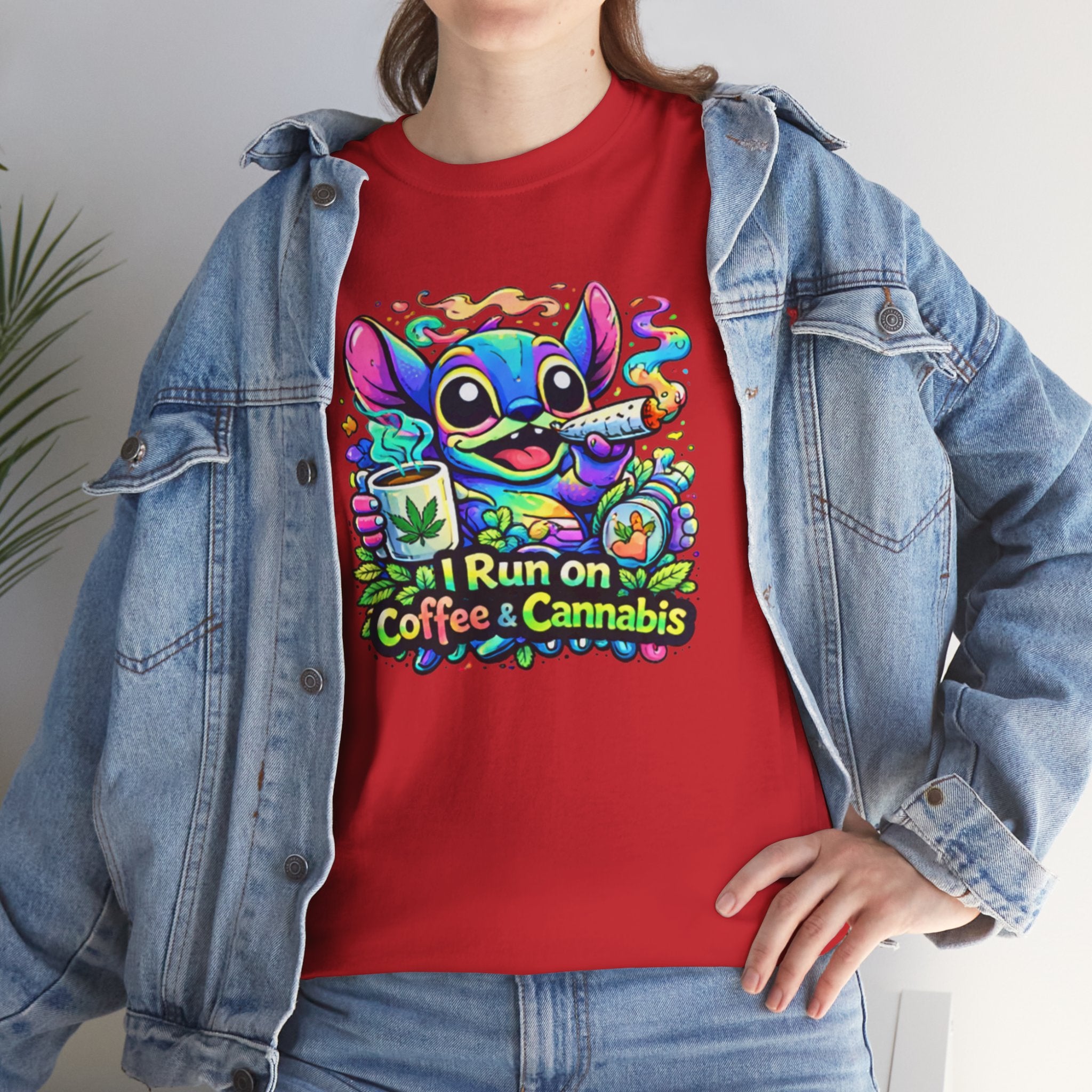 Coffee & Cannabis Tee — 'I Run on Coffee & Cannabis' Cute Stitch Graphic T-Shirt