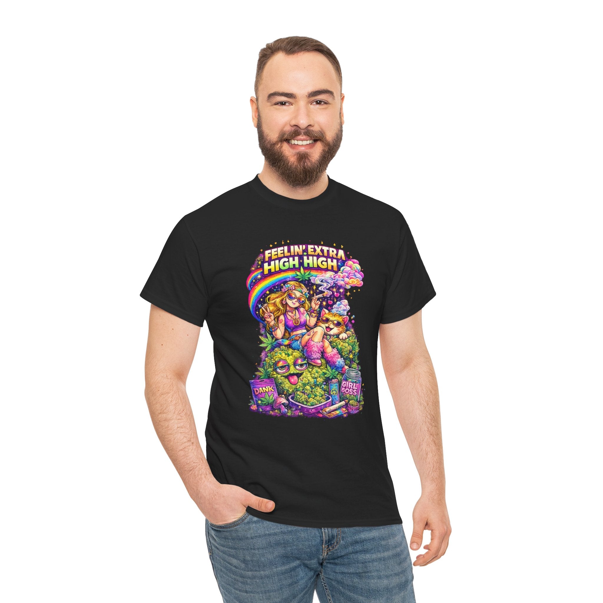 T-Shirt — "Feelin' Extra High High" Psychedelic Cannabis Graphic Tee