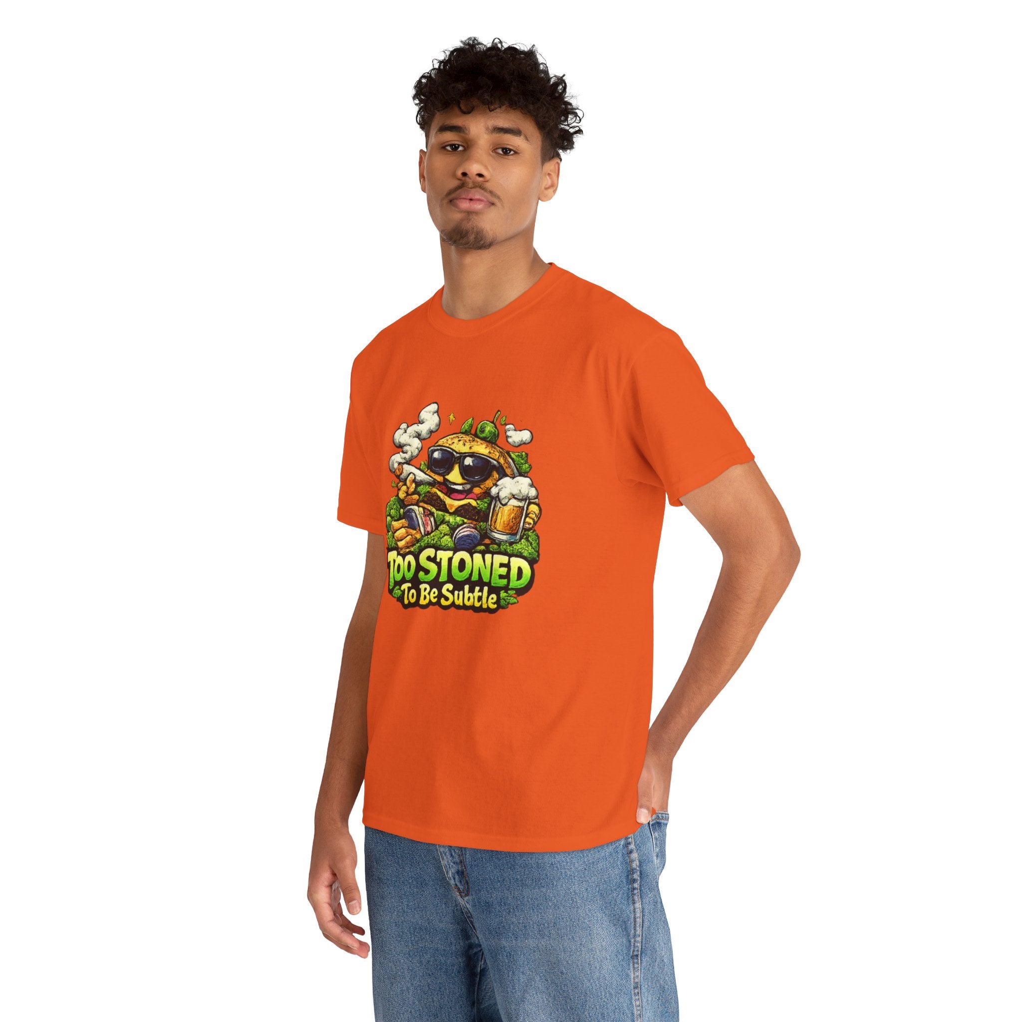 Too Stoned To Be Subtle Tee - Funny Retro Cartoon Burger Cannabis T-Shirt