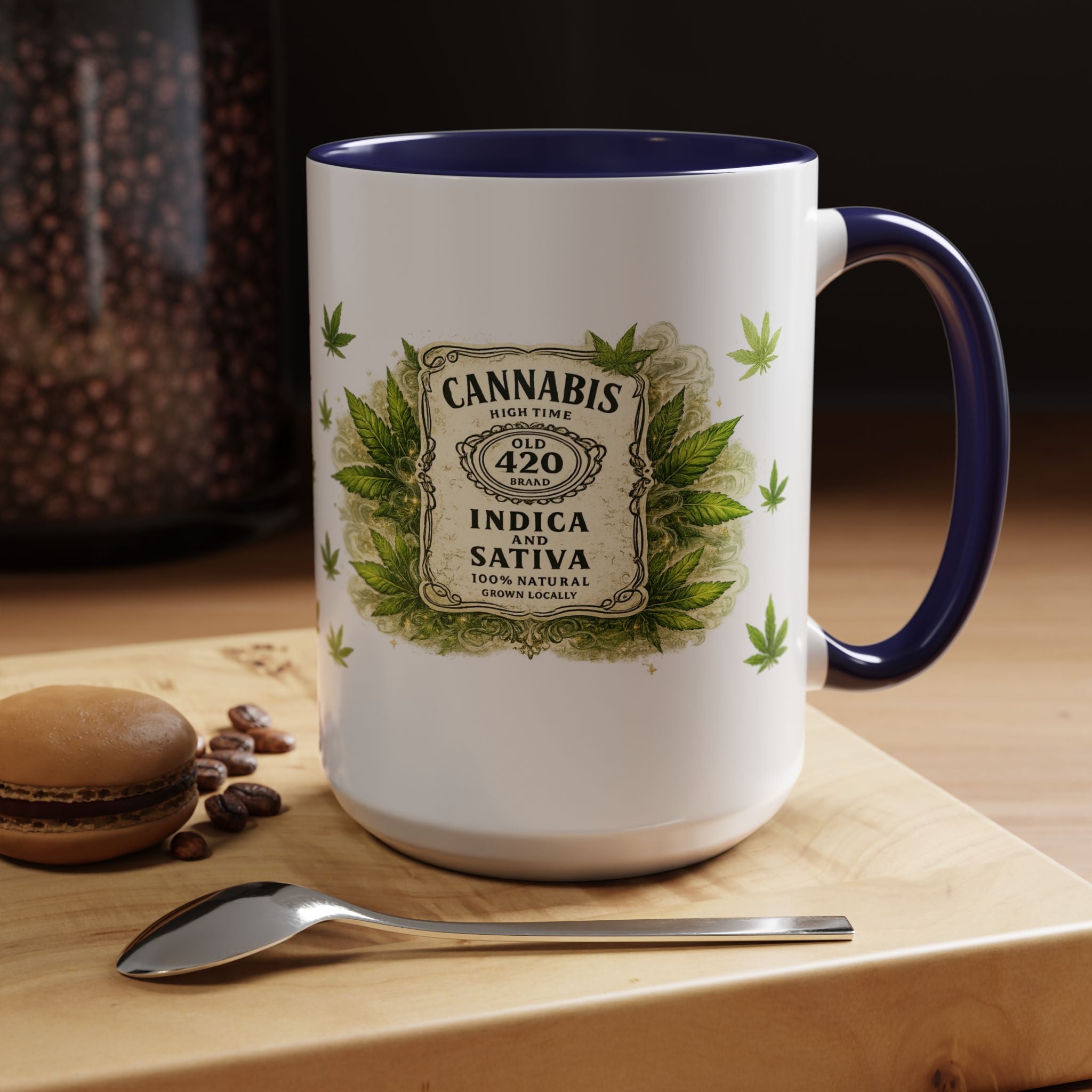 Cannabis 420 Accent Coffee Mug — Indica & Sativa Leaf Pattern (11/15oz)