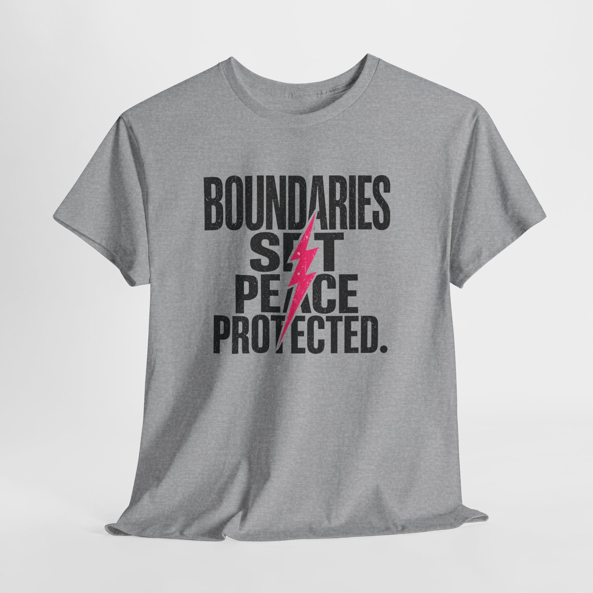 Boundaries Set, Peace Protected T-Shirt — Empowerment Tee with Lightning Bolt