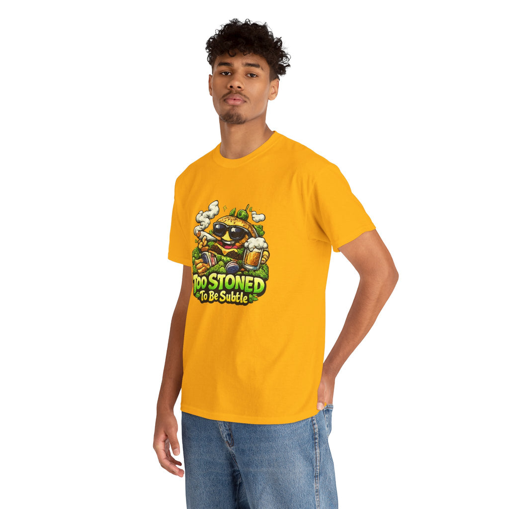 Too Stoned To Be Subtle Tee - Funny Retro Cartoon Burger Cannabis T-Shirt