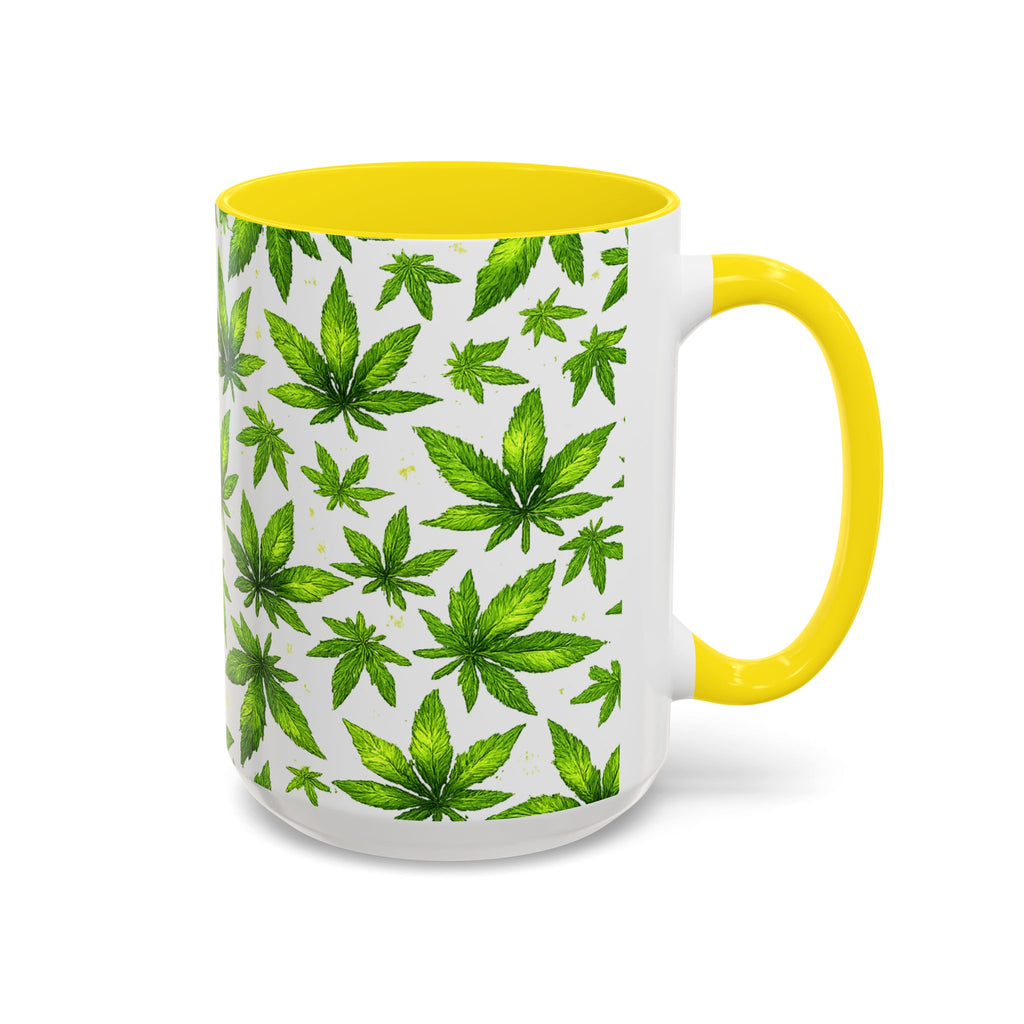 Cannabis Leaf Pattern Accent Coffee Mug – 11/15oz Ceramic