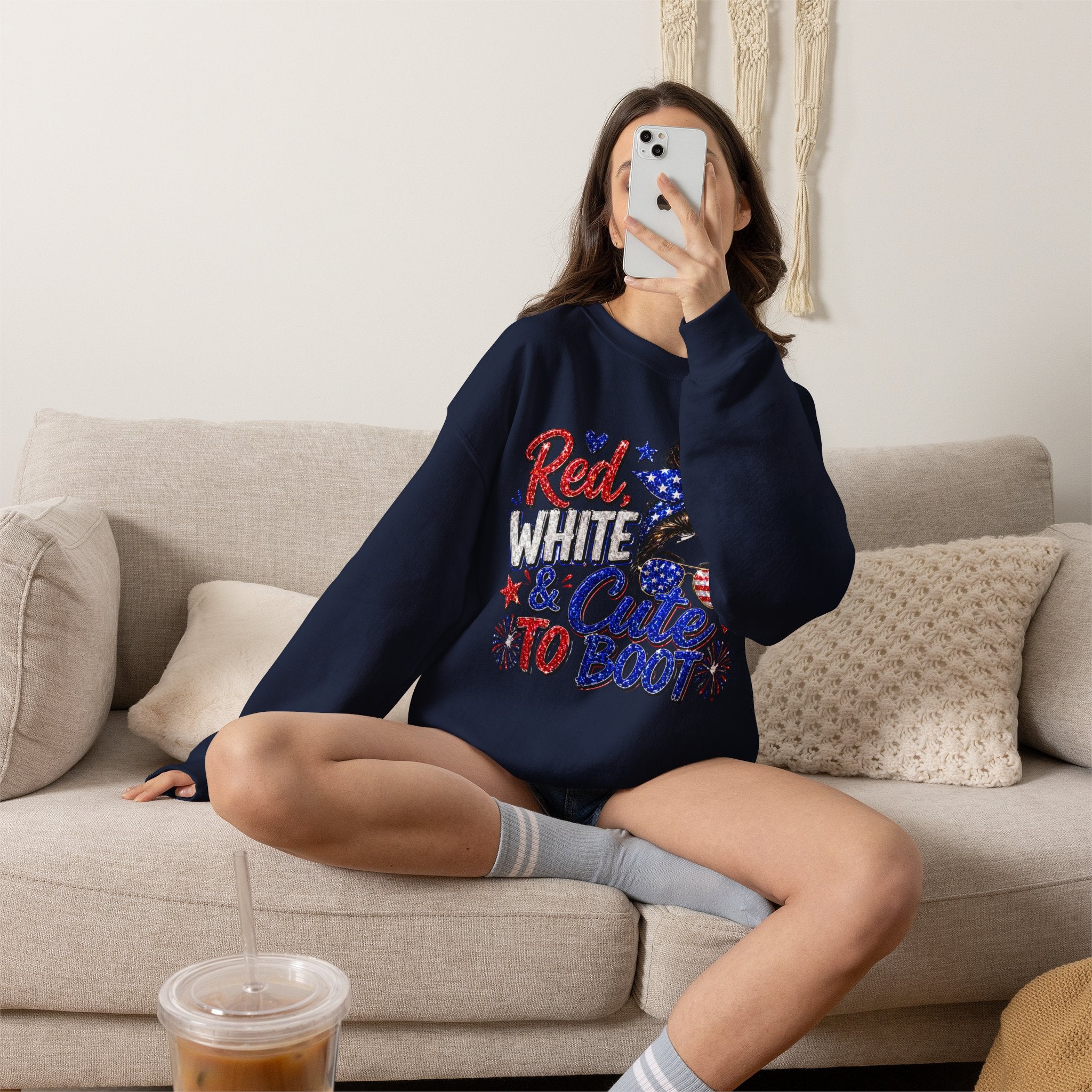 Crewneck Sweatshirt - "Red, White & Cute to Boot" Patriotic Women’s Graphic