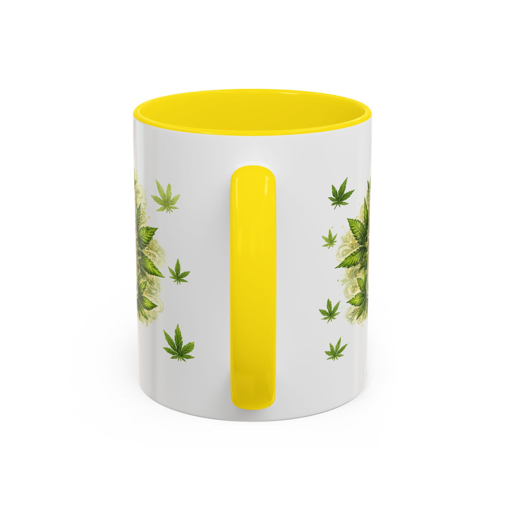 Cannabis 420 Accent Coffee Mug — Indica & Sativa Leaf Pattern (11/15oz)