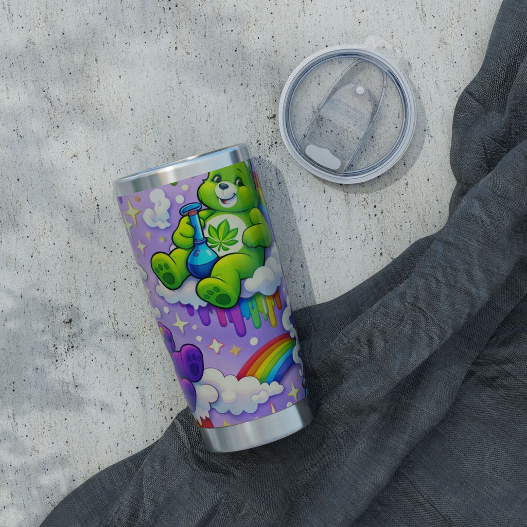 20oz Tumbler — Psychedelic Rainbow Bear Travel Cup with Leaf Motif