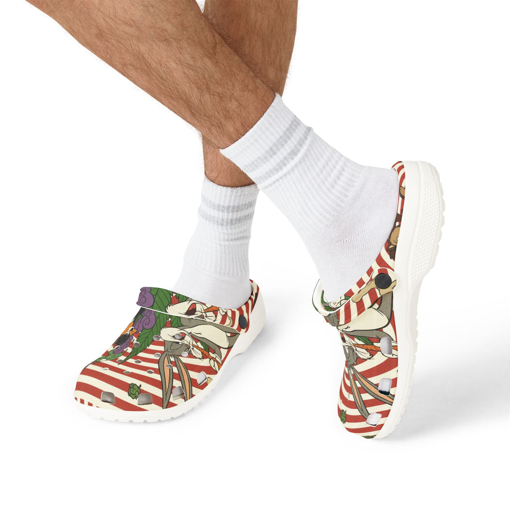 Cartoon Garden Slip-On Clogs — Striped EVA Foam Rubber Shoes with Bugs Bunny Design