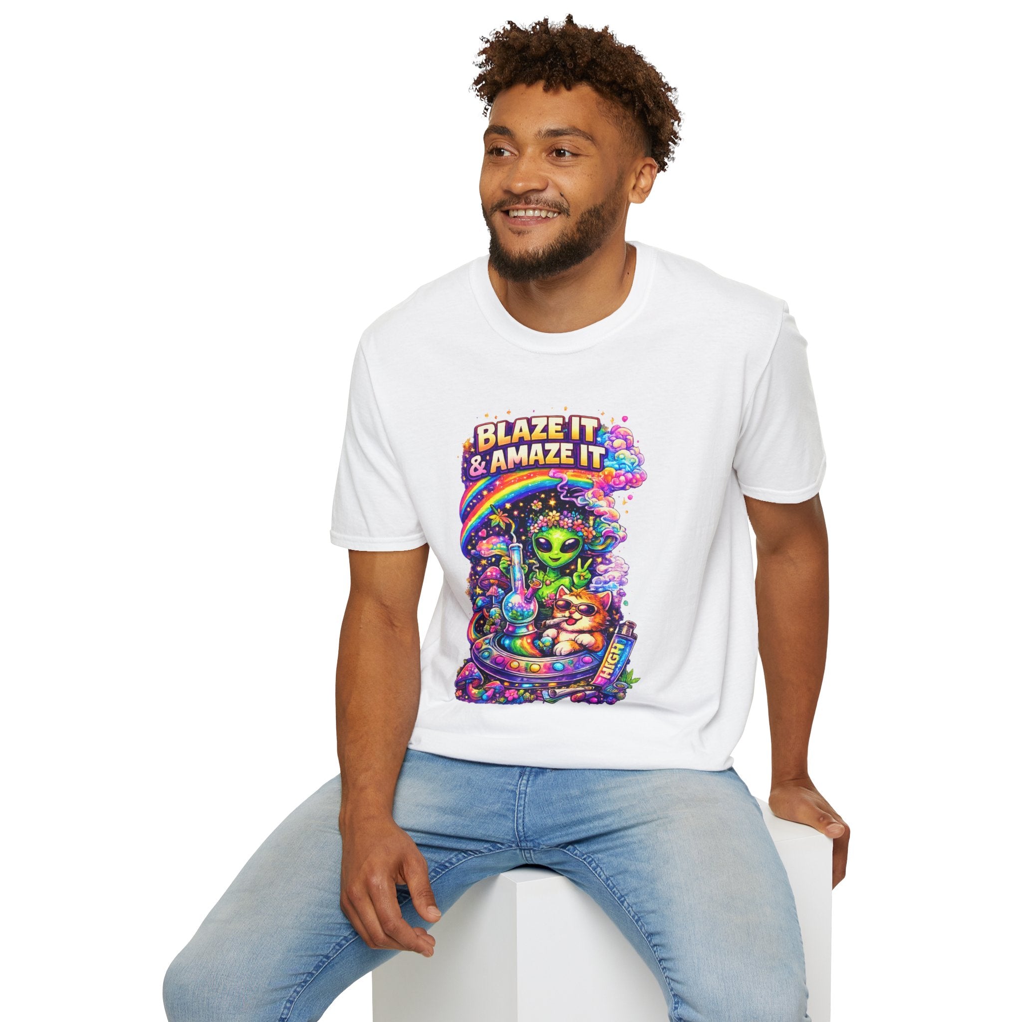 Alien Rainbow Tee - "Blaze It & Amaze It" Psychedelic Graphic T-Shirt