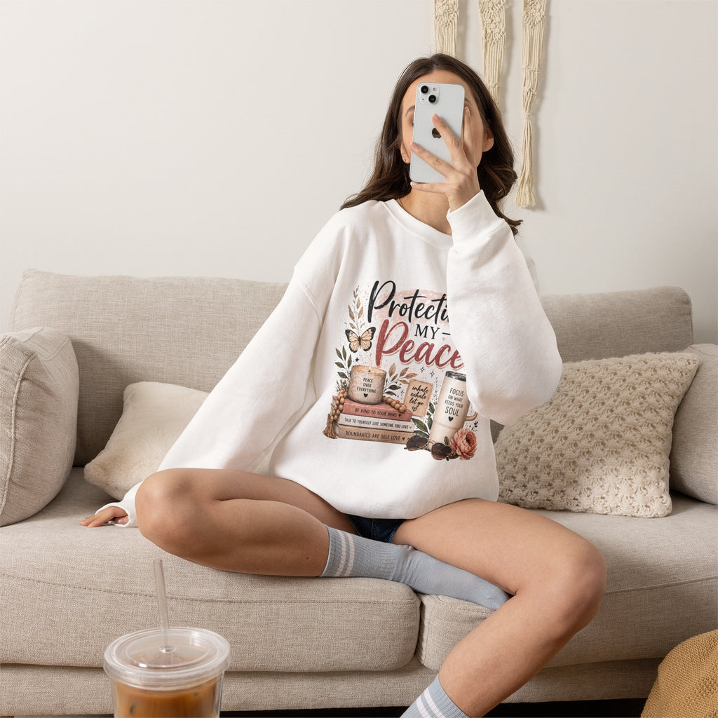 Crewneck Sweatshirt – "Protecting My Peace" Cozy Floral Graphic