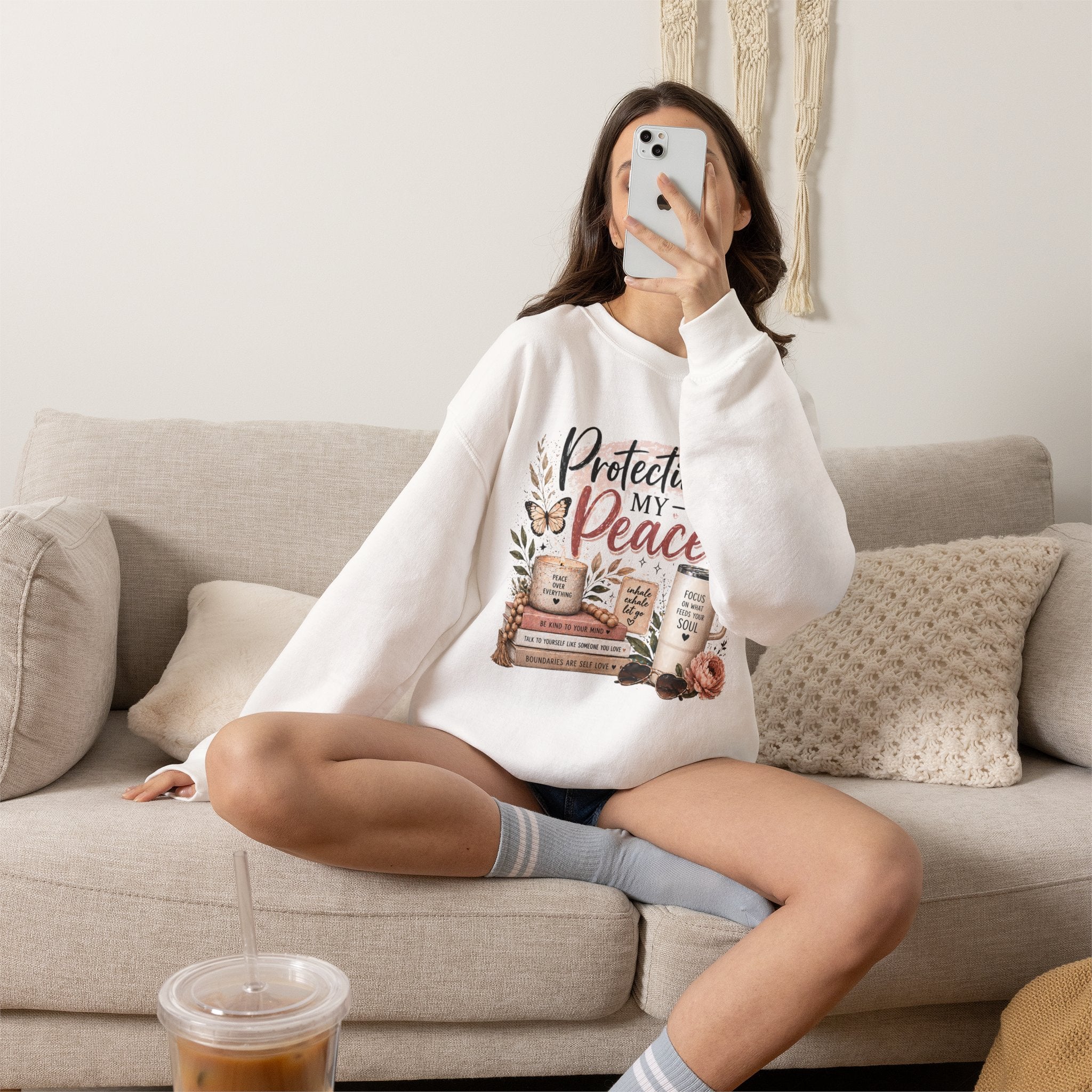 Crewneck Sweatshirt – "Protecting My Peace" Cozy Floral Graphic