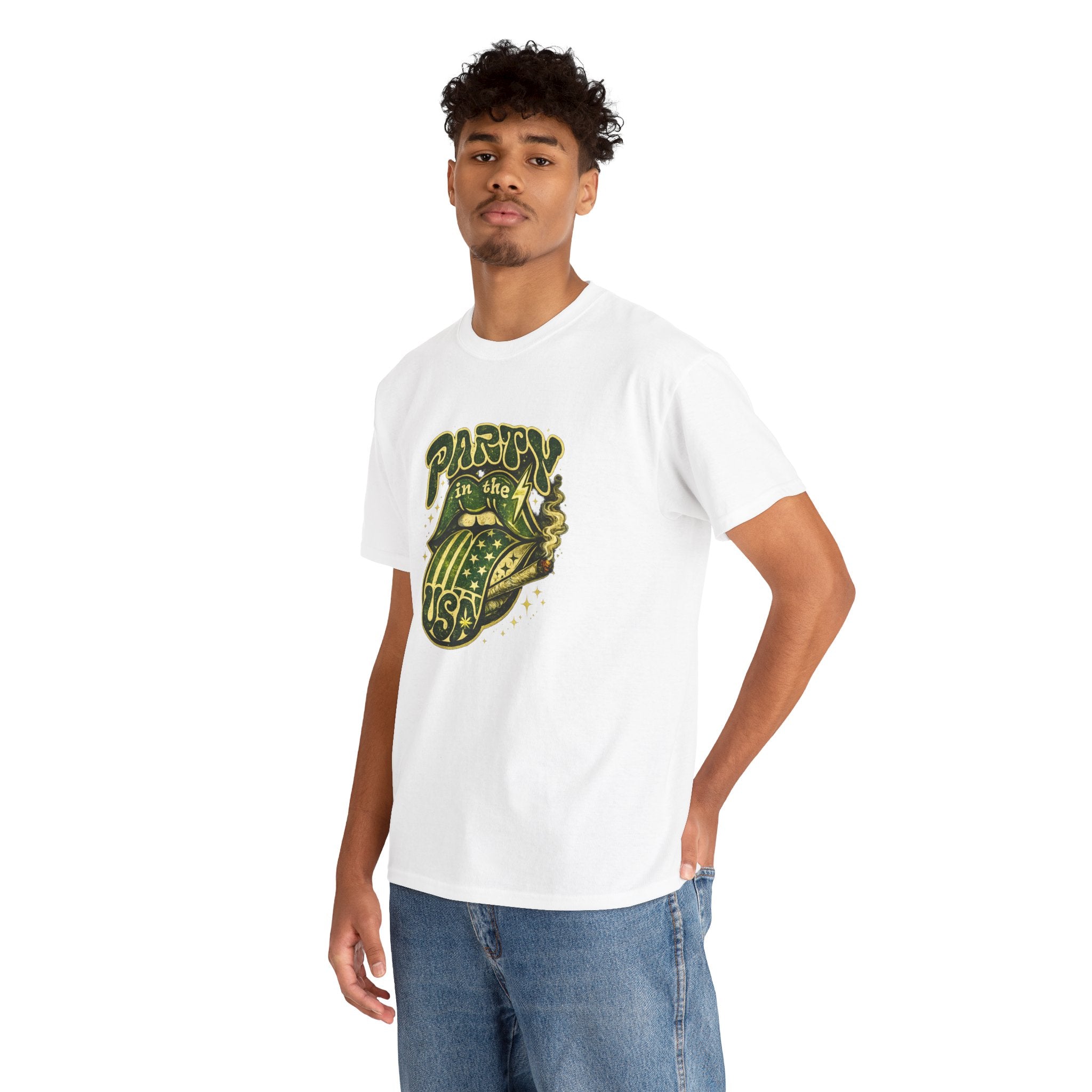 Party in the USA Graphic T-Shirt – Retro Rolling Tongue Design