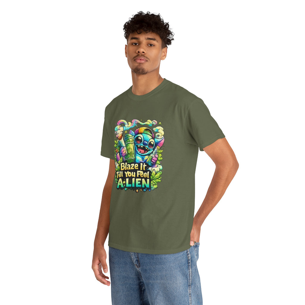 Alien Mushroom Graphic Tee - "Blaze It Till You’re A-LIEN" Psychedelic Cartoon Shirt