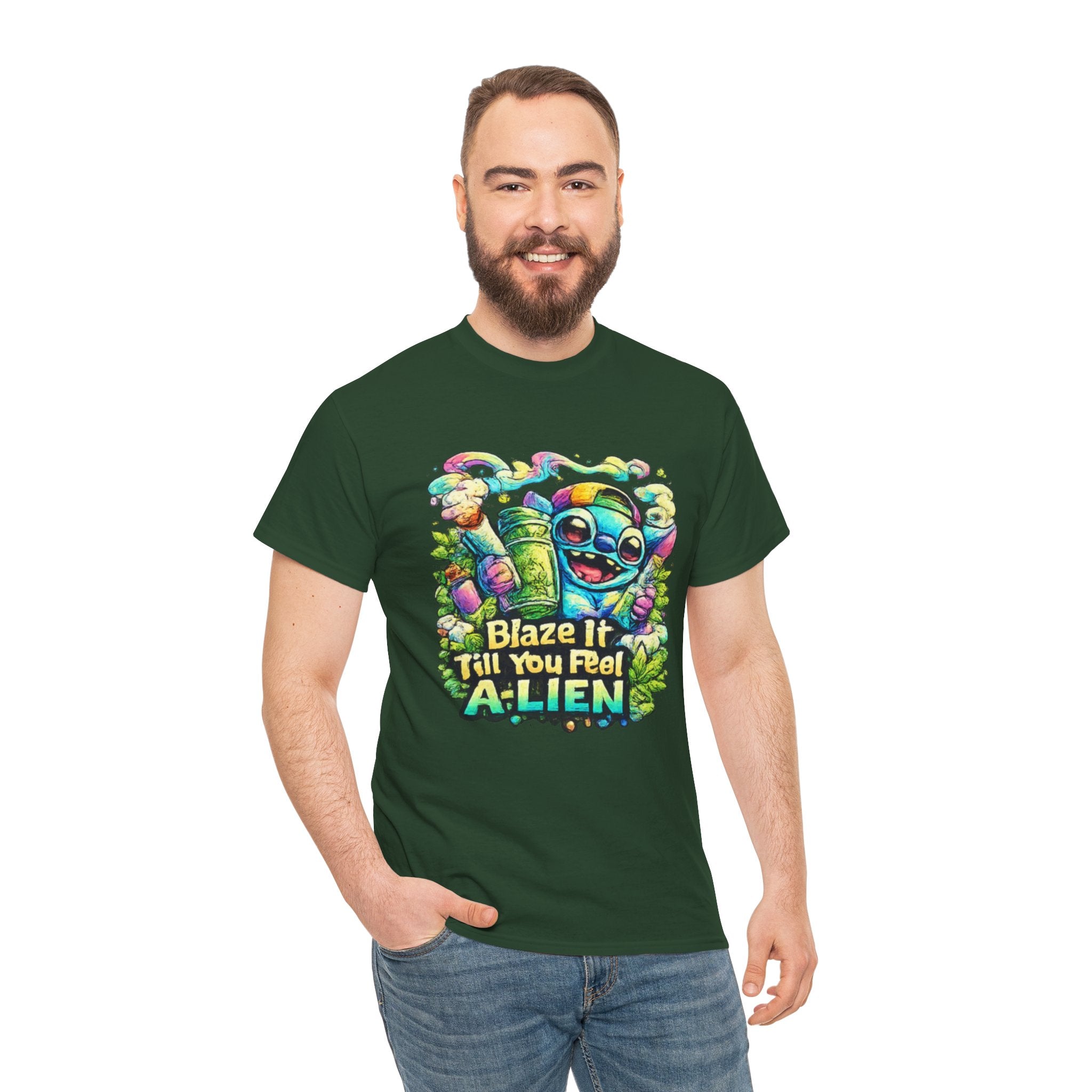 Alien Mushroom Graphic Tee - "Blaze It Till You’re A-LIEN" Psychedelic Cartoon Shirt