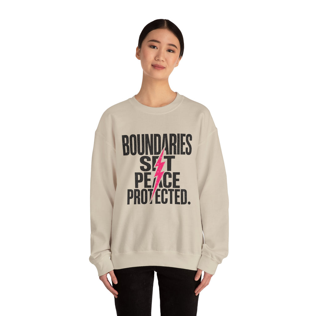 Crewneck Sweatshirt "Boundaries Set. Peace Protected." – Empowerment Graphic Pullover