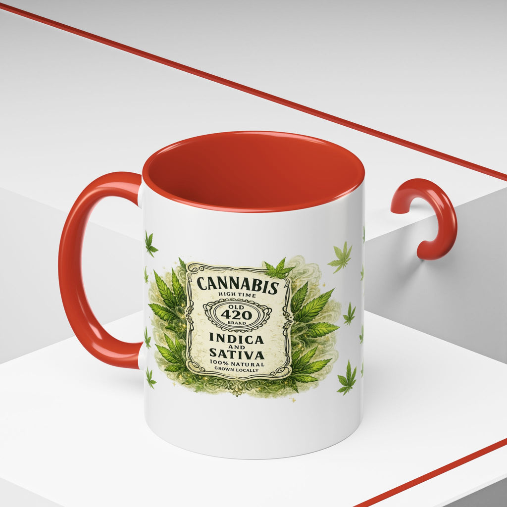 Cannabis 420 Accent Coffee Mug — Indica & Sativa Leaf Pattern (11/15oz)