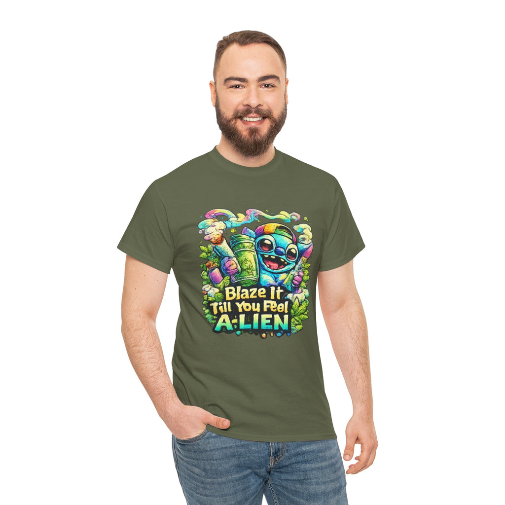 Alien Mushroom Graphic Tee - "Blaze It Till You’re A-LIEN" Psychedelic Cartoon Shirt