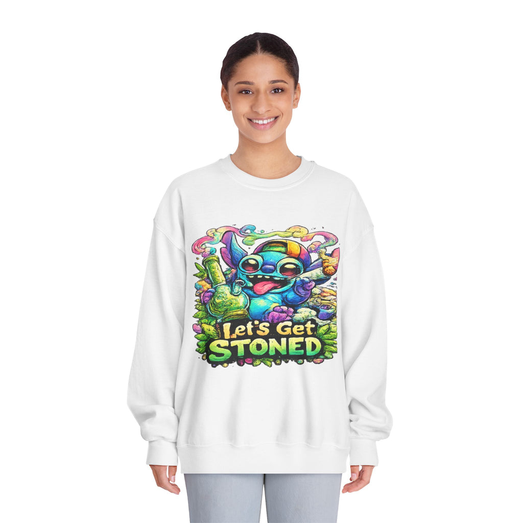 Let's Get Stoned Crewneck Sweatshirt – Colorful Psychedelic Alien Graphic