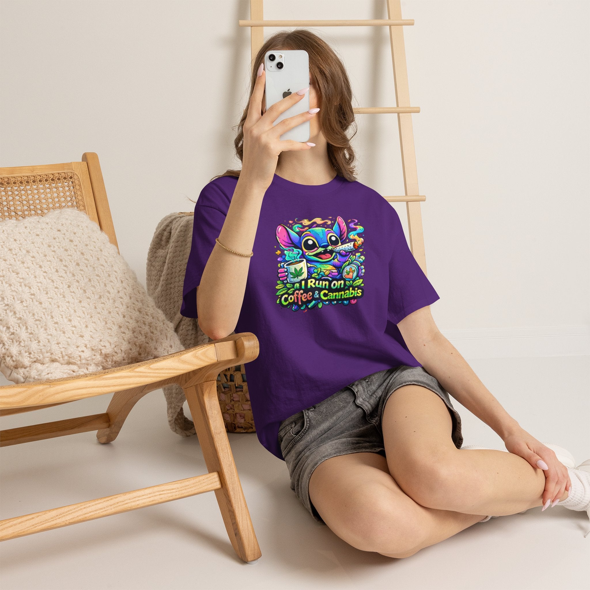 Coffee & Cannabis Tee — 'I Run on Coffee & Cannabis' Cute Stitch Graphic T-Shirt